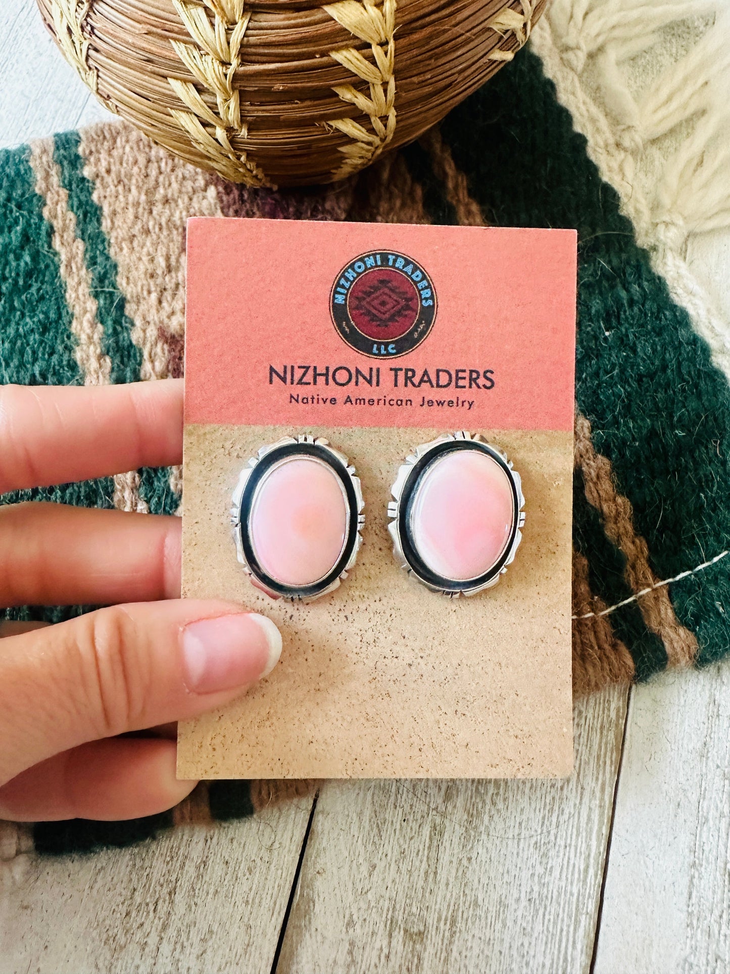 Handcrafted Sterling Silver & Queen Pink Conch Post Earrings