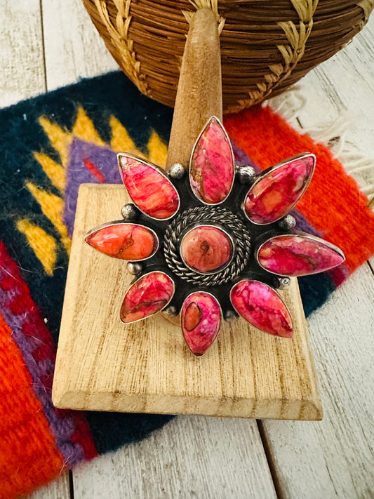Handcrafted Pink Mojave & Sterling Silver Cluster Adjustable Ring