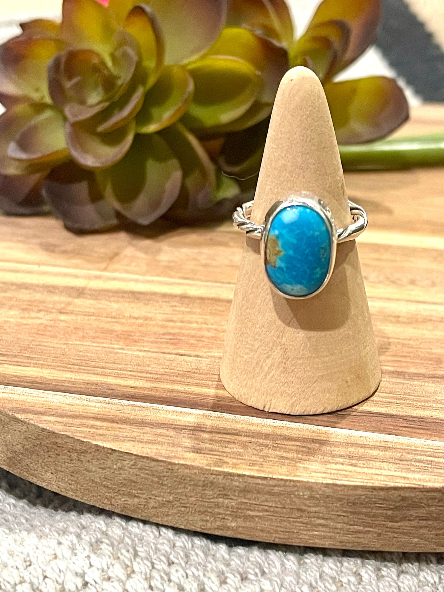 Handcrafted Turquoise & Sterling Silver Ring Size 7.25