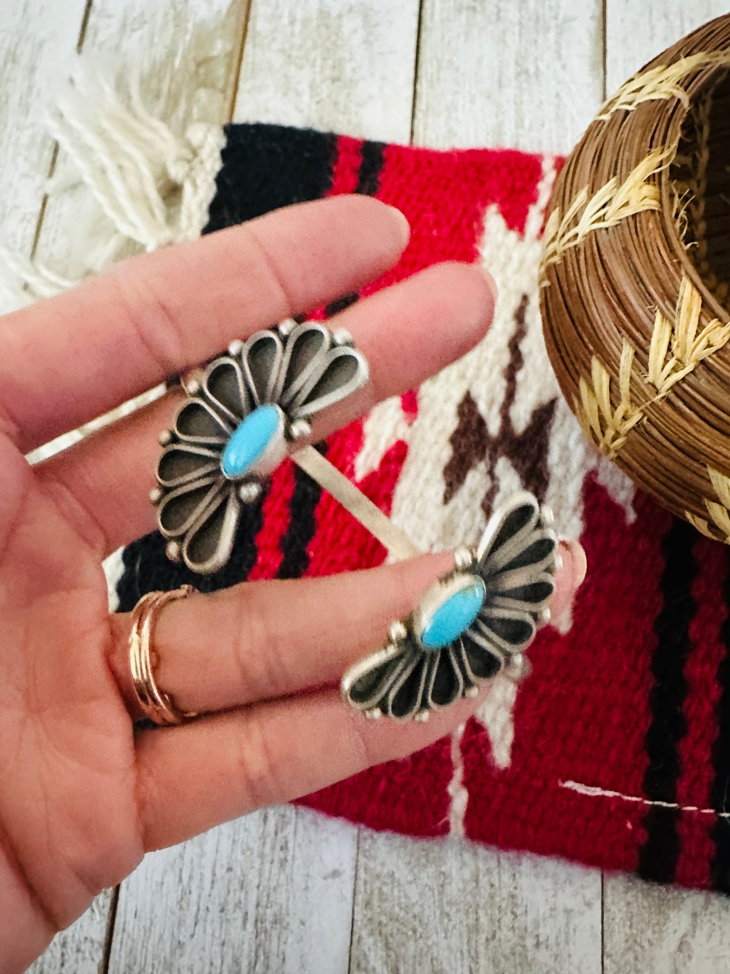 Handcrafted Turquoise & Sterling Silver Flower Floating Cuff Bracelet