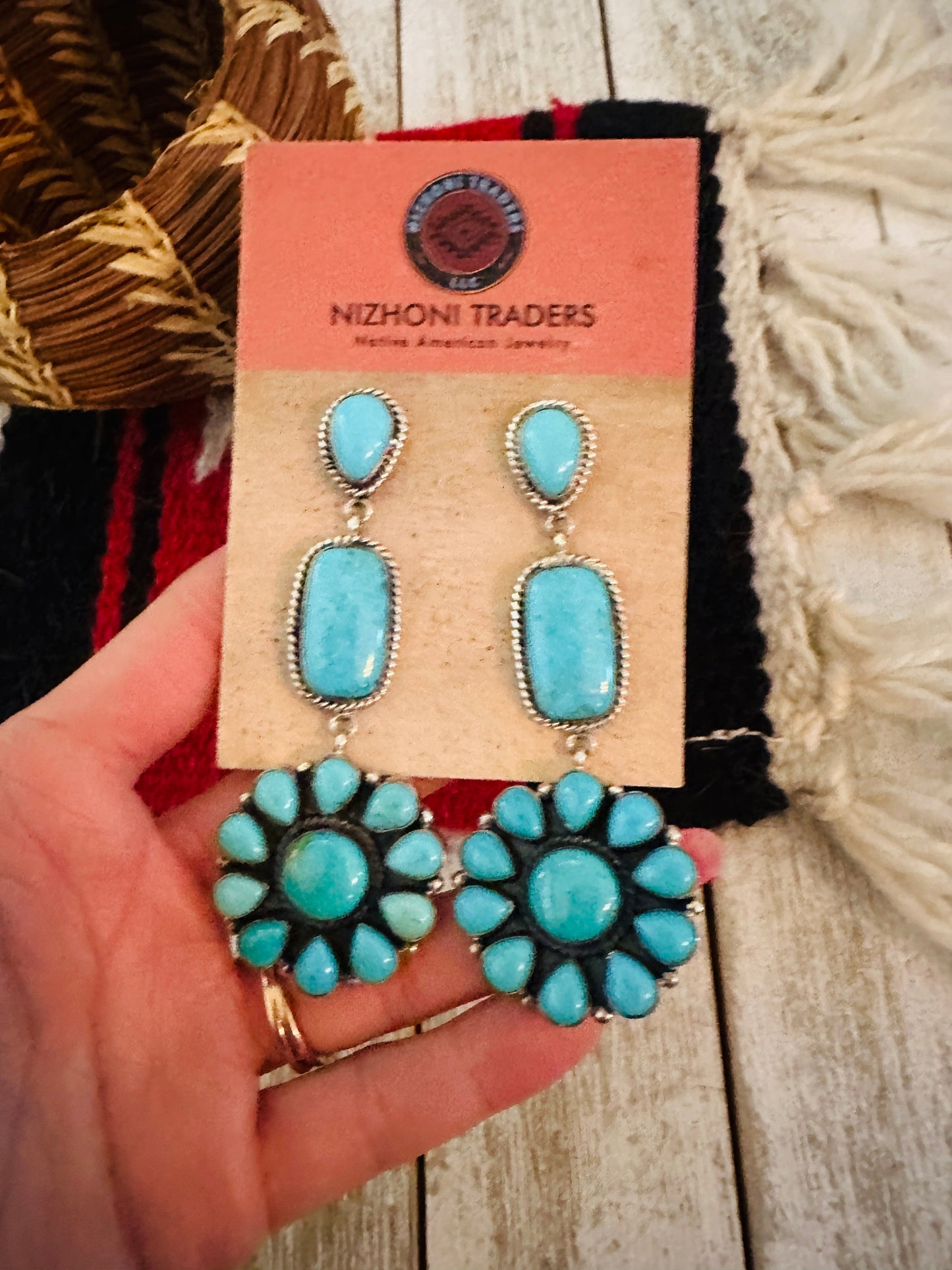 Handcrafted Sterling Silver & Turquoise Cluster Dangle Earrings
