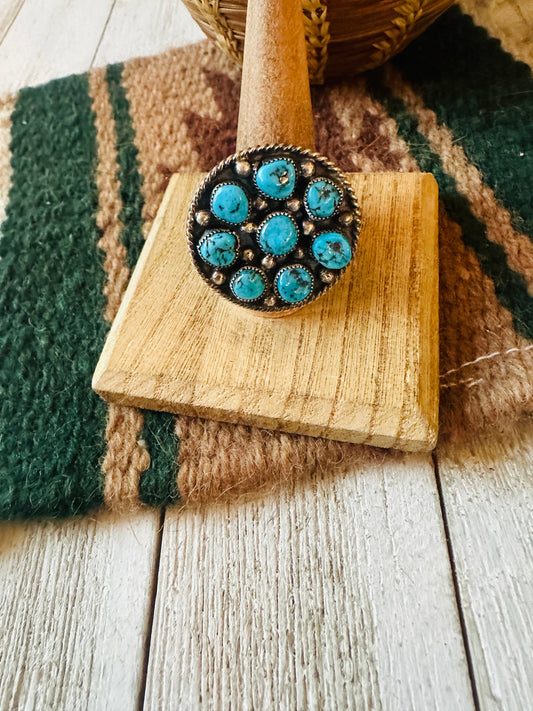 Handcrafted Sterling Silver & Kingman Turquoise Adjustable Ring