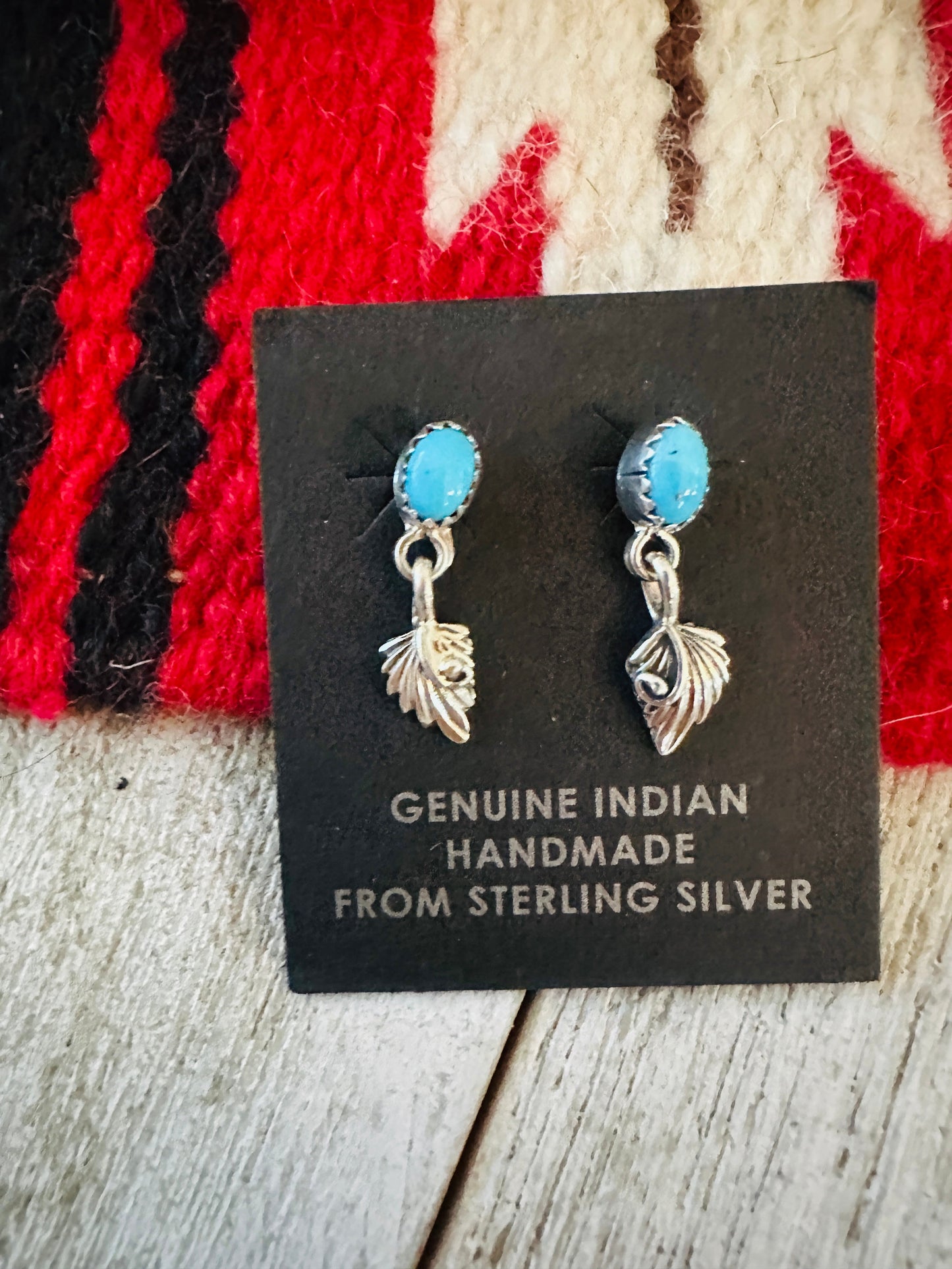 Handcrafted Turquoise & Sterling Silver Feather Dangle Earrings