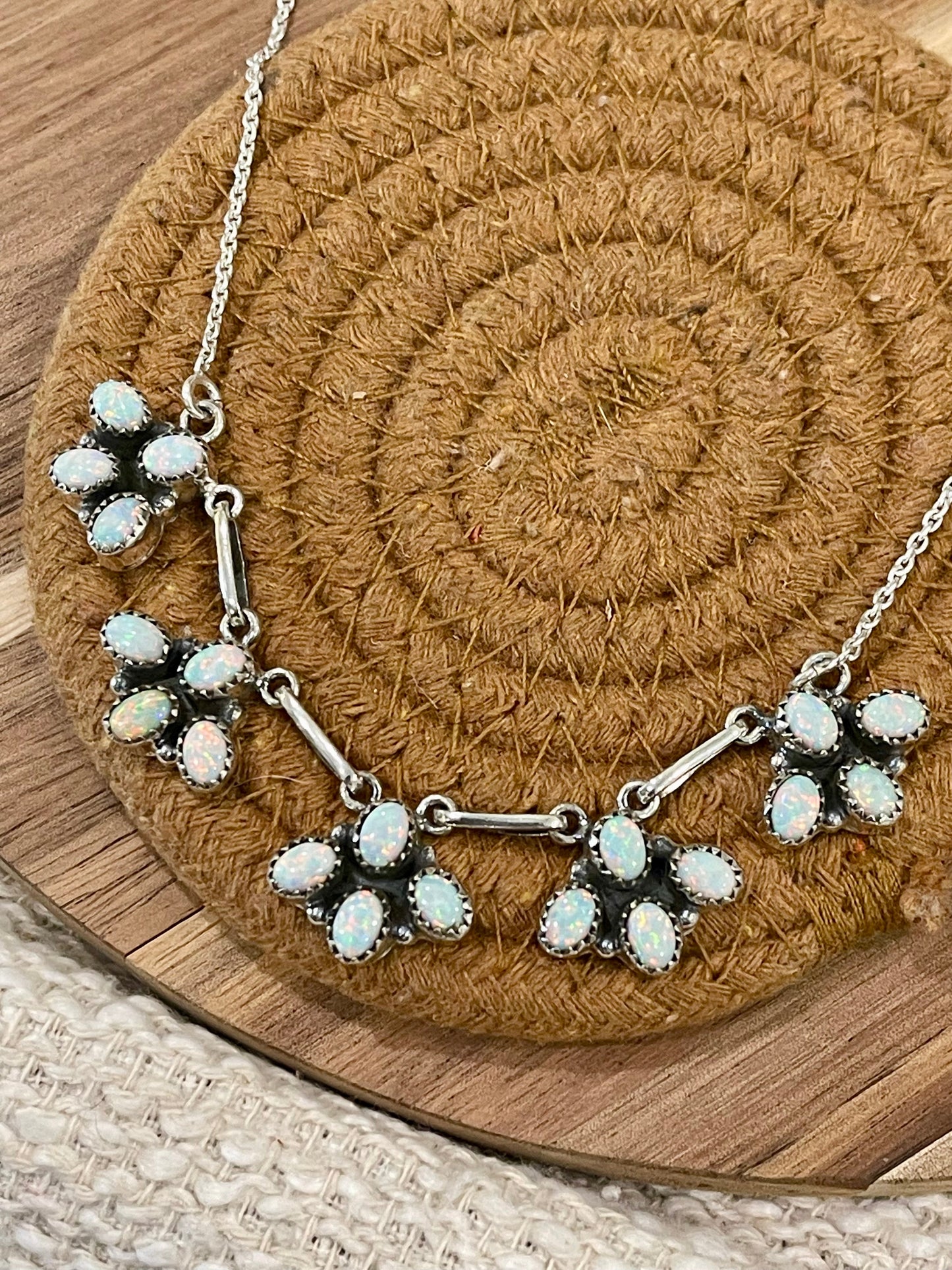 Handcrafted Sterling Silver & White Fire Opal Necklace