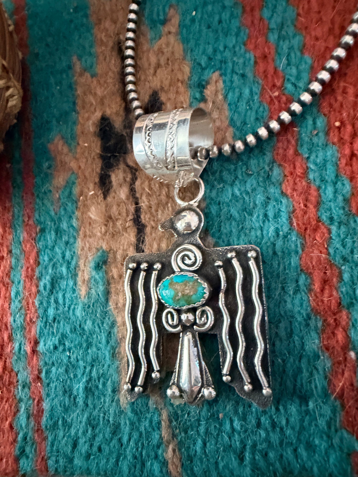 Handcrafted Sterling Silver & Turquoise Thunderbird Pendant by Alonzo Mariano