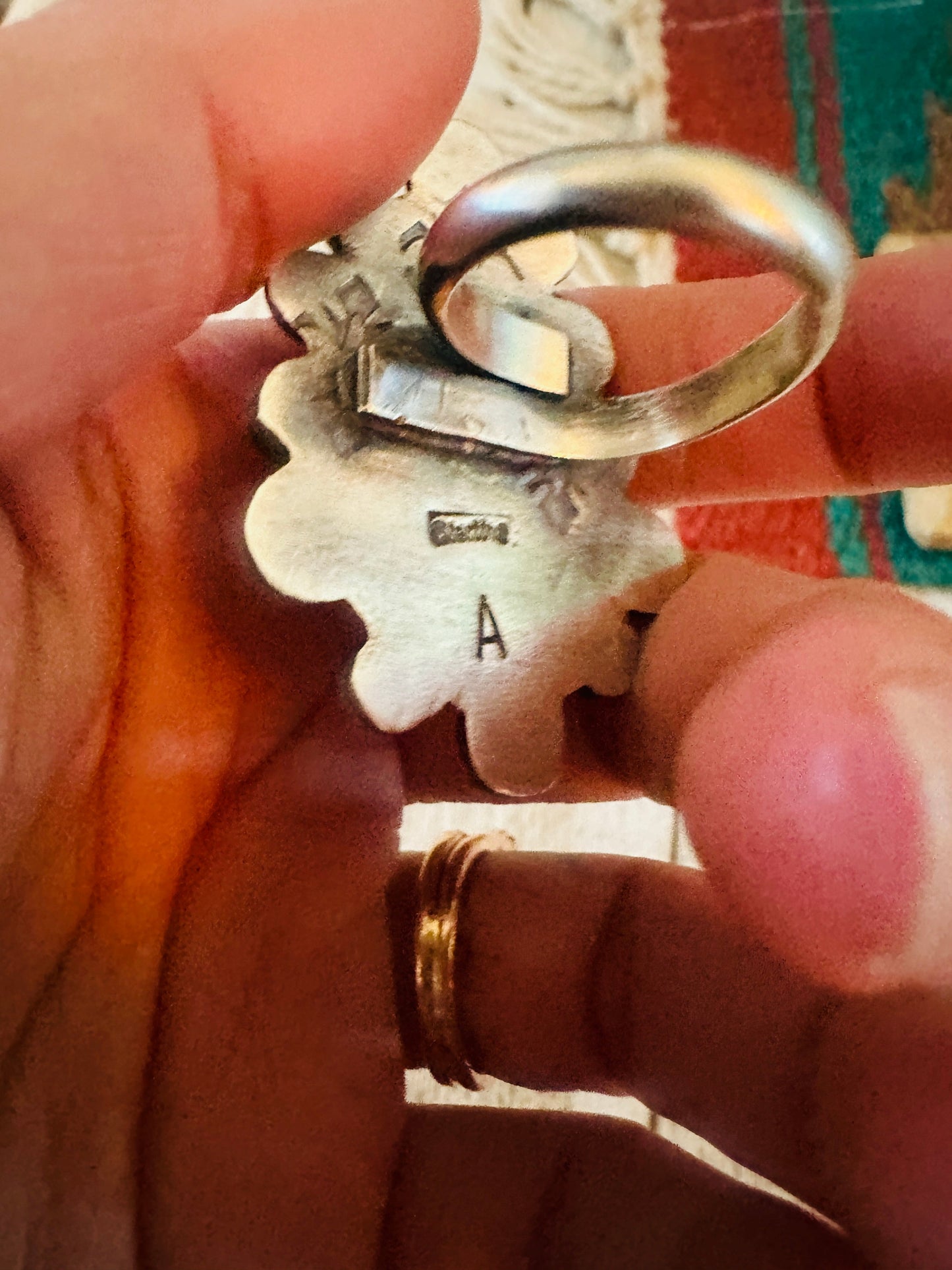 Old Pawn Handcrafted Sterling Silver & Orange Spiny Ring Size 8.5