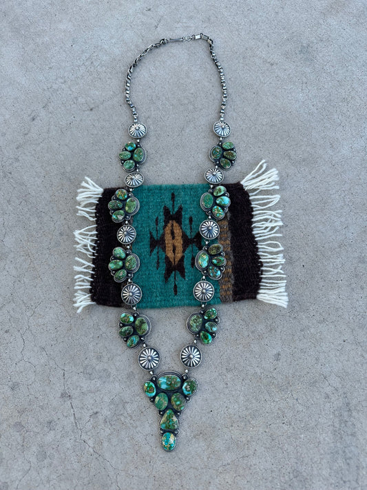 Handcrafted Sterling Silver And Sonoran Gold Turquoise Statement Necklace Signed Sheila Tso