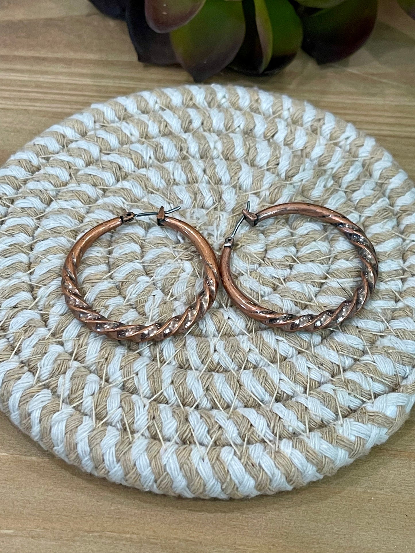 Vintage Handmade Copper Hoop Earrings