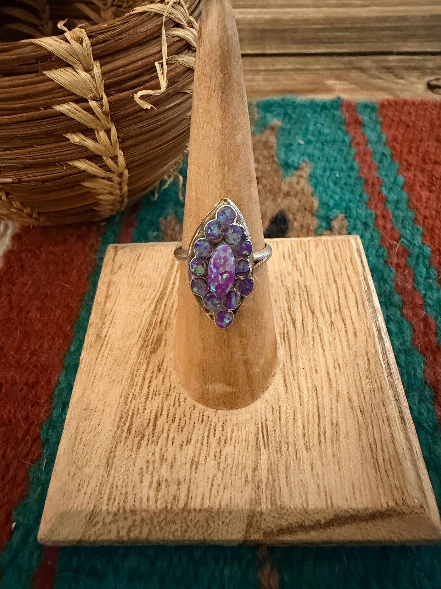 Handcrafted Purple Opal & Sterling Silver Ring Size 6.25