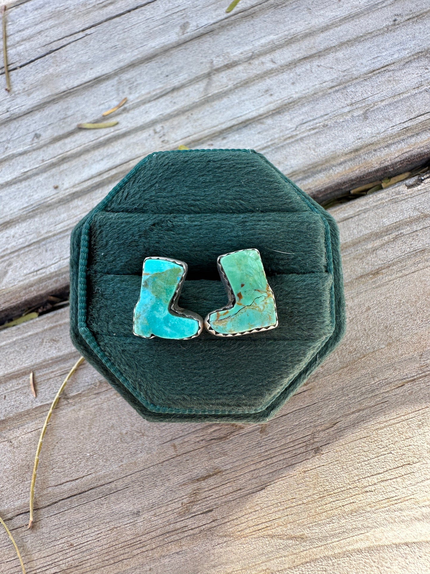 Turquoise Sterling Silver Boot Earrings Handmade