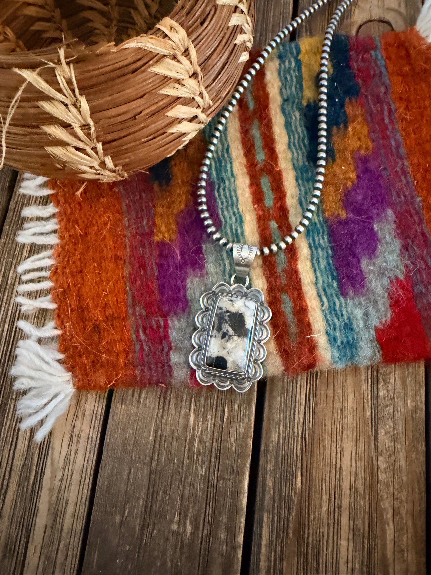 Handcrafted Sterling Silver & White Buffalo Pendant by David Skeets