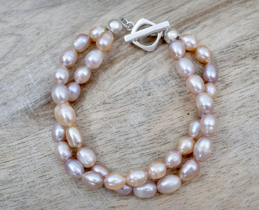 Double Strand Rose Pink Pearl Bracelet