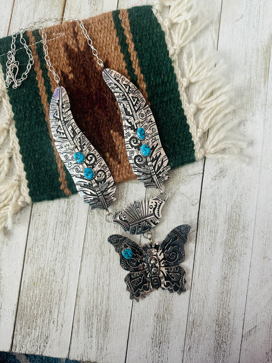 Handcrafted Sterling Silver & Turquoise Butterfly Necklace by Richard Singer