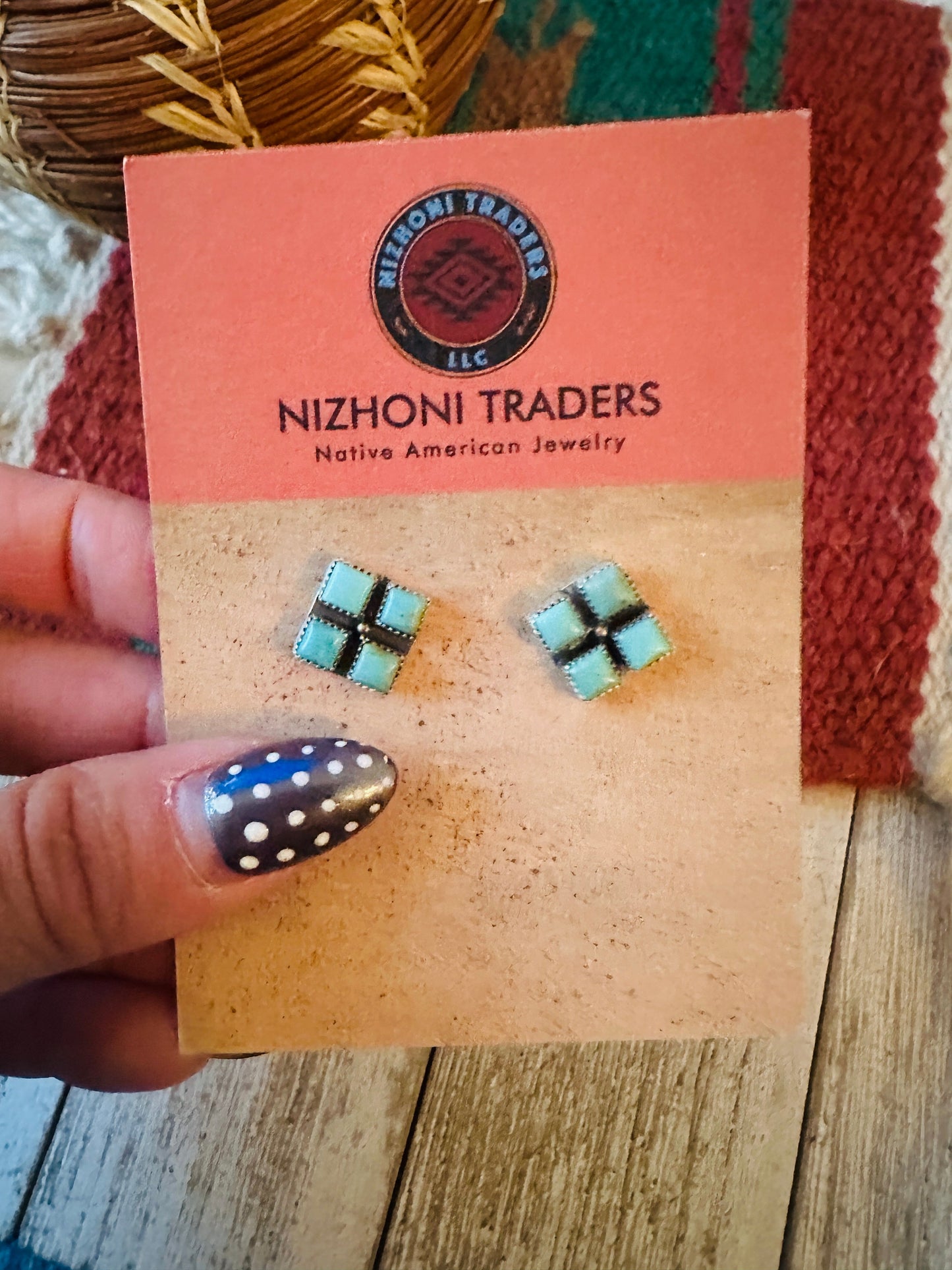 Handcrafted Sterling Silver & Turquoise Cluster Stud Earrings