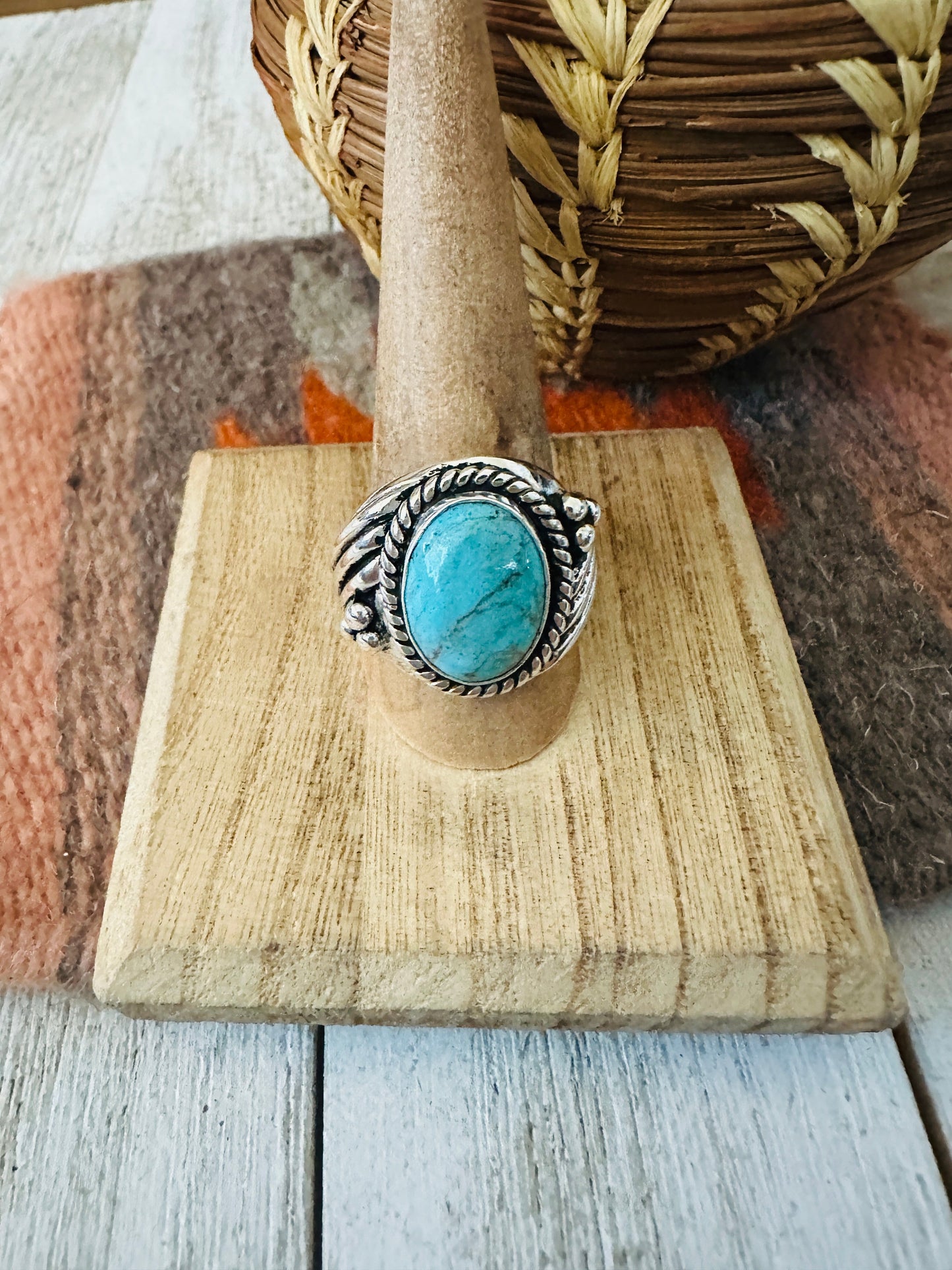 Navajo Kingman Turquoise & Sterling Silver Ring Size 9.5