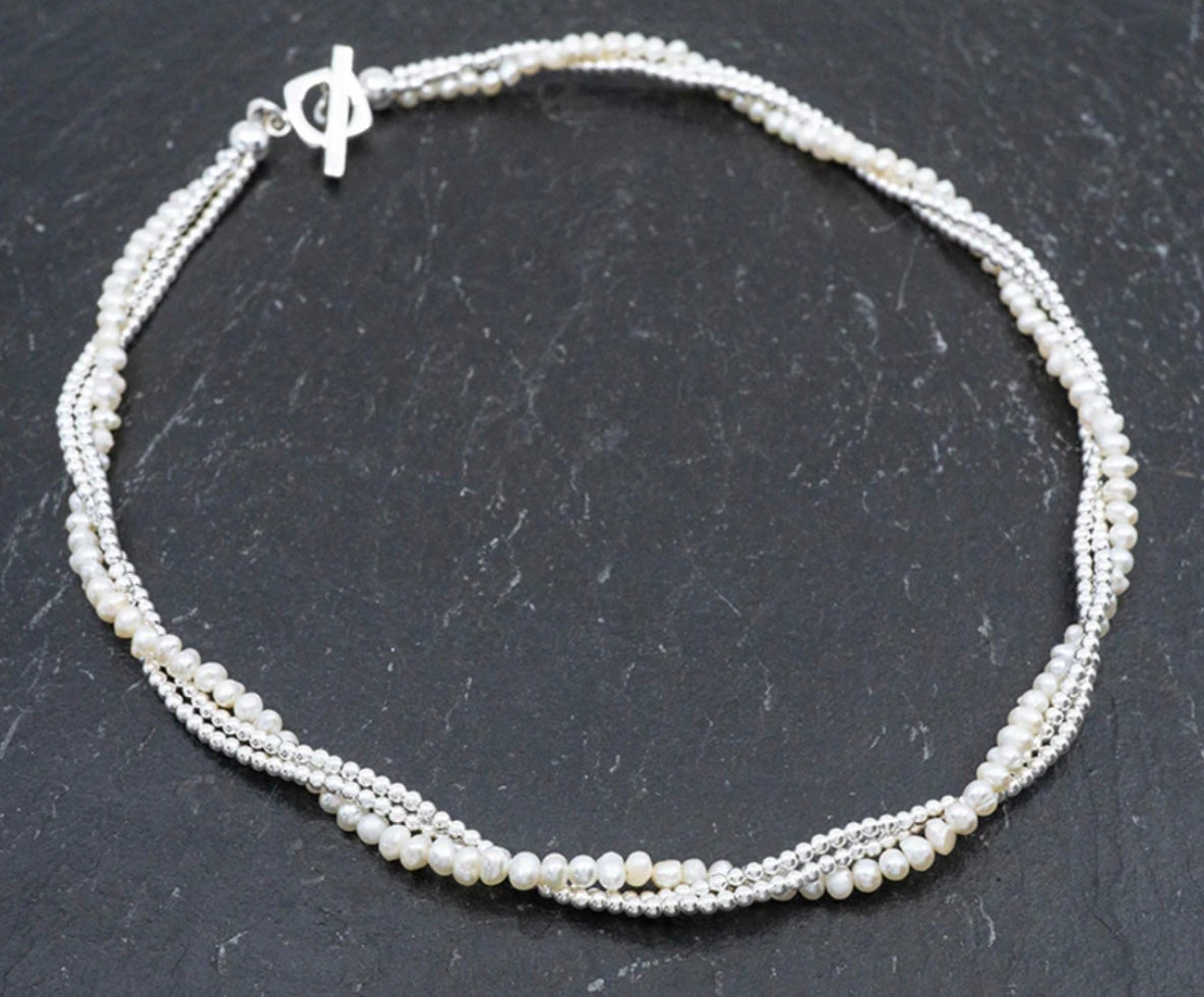Triple Strand Beads & Pearls Necklace