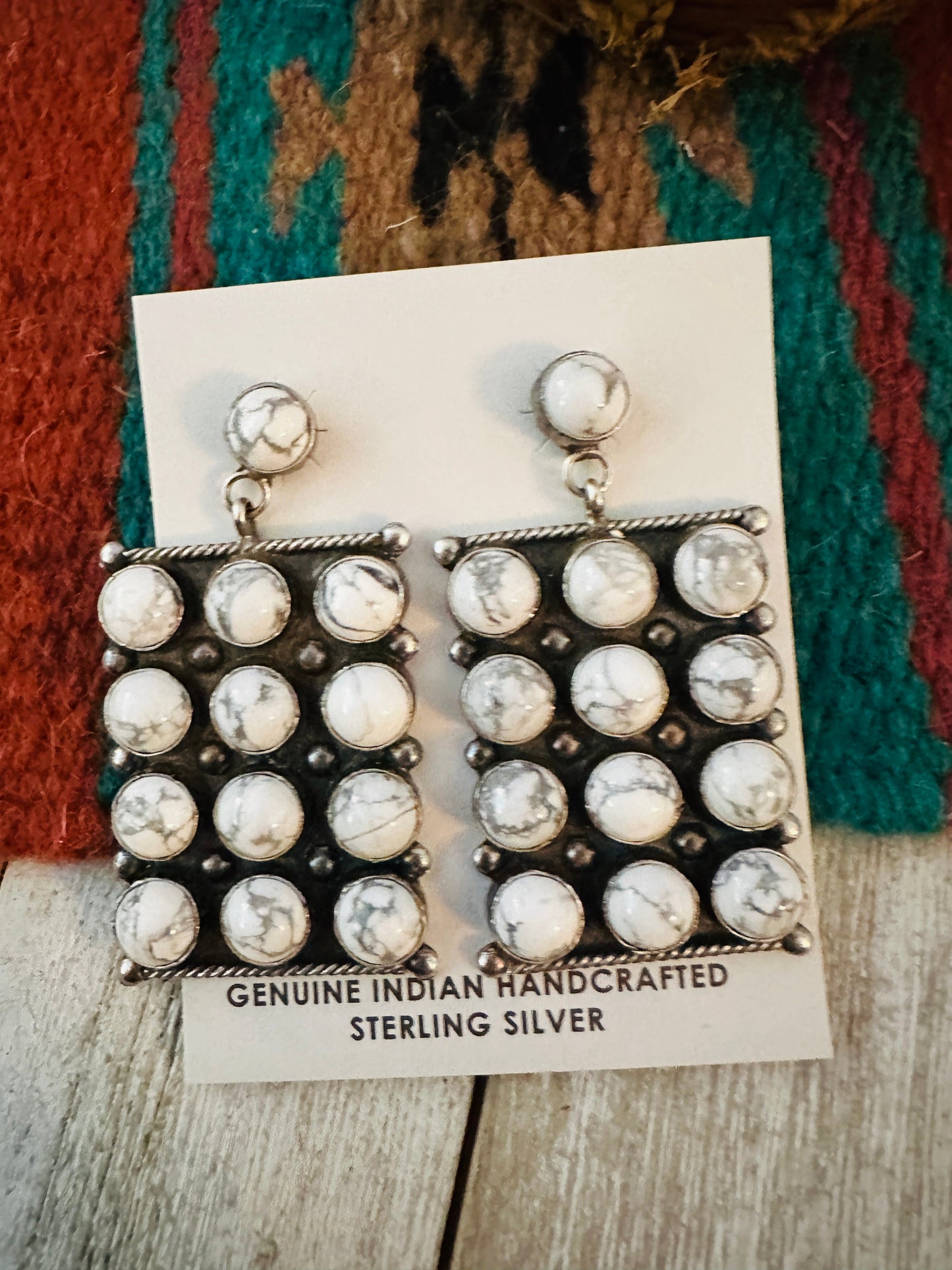 Handcrafted Howlite & Sterling Silver Dangle Earrings by Jacqueline Silver