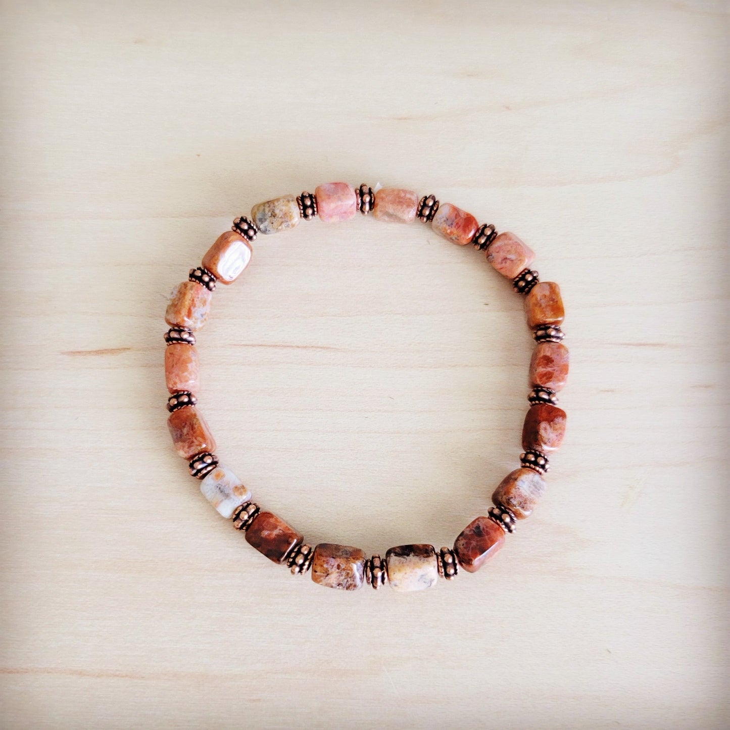 Genuine Regalite and Copper Stretch Beaded Bracelet Earth 812e