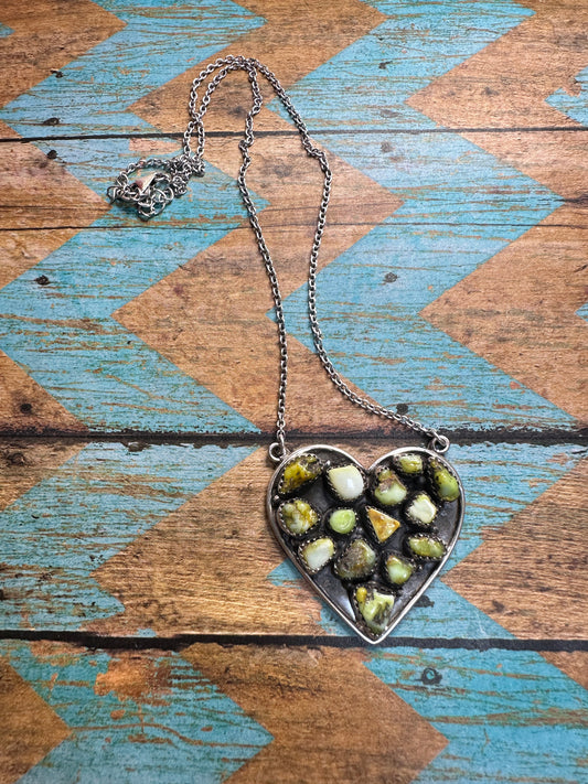 Handmade Palomino Turquoise & Sterling Silver Heart Necklace