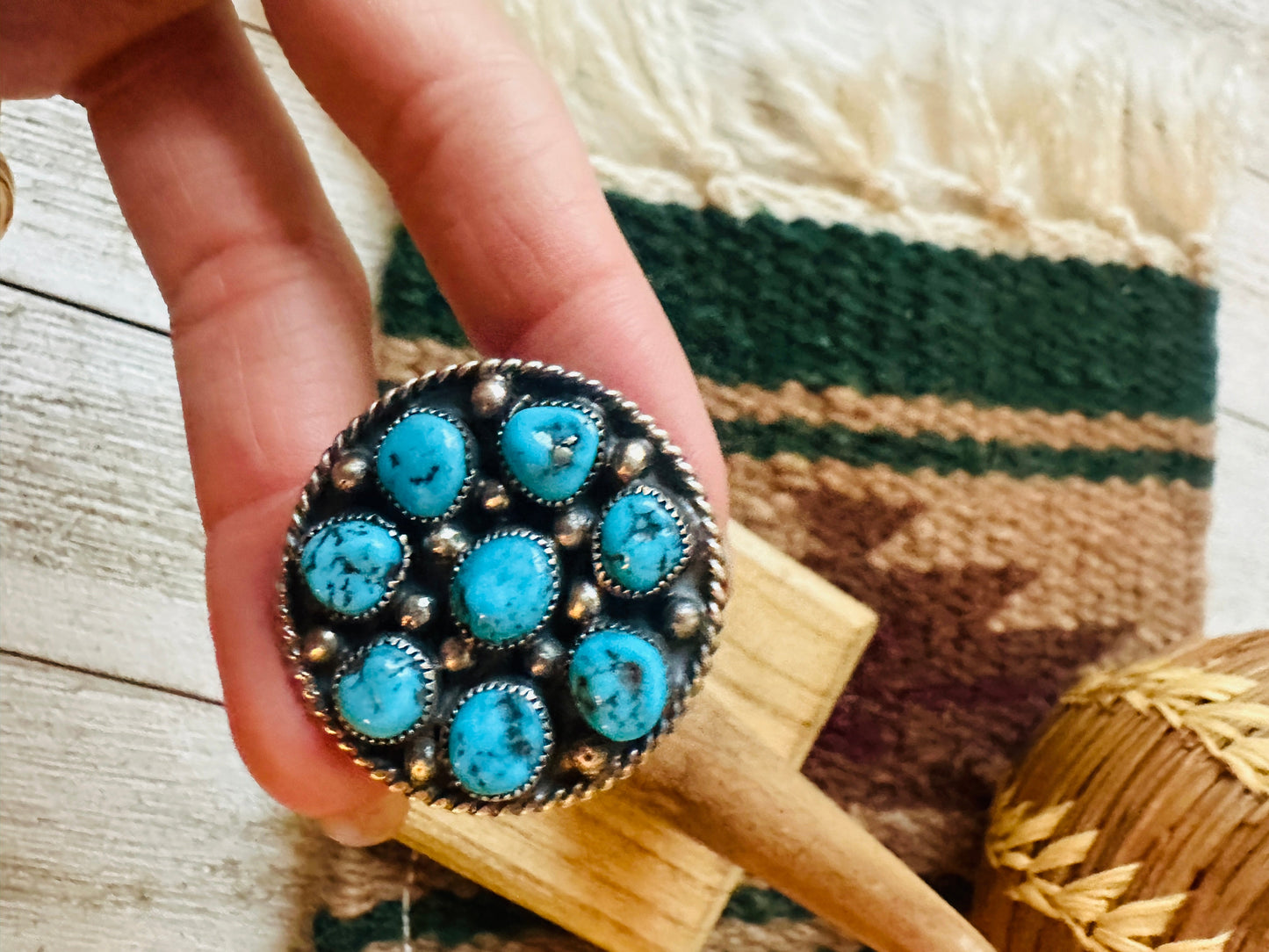 Navajo Sterling Silver & Kingman Turquoise Adjustable Ring