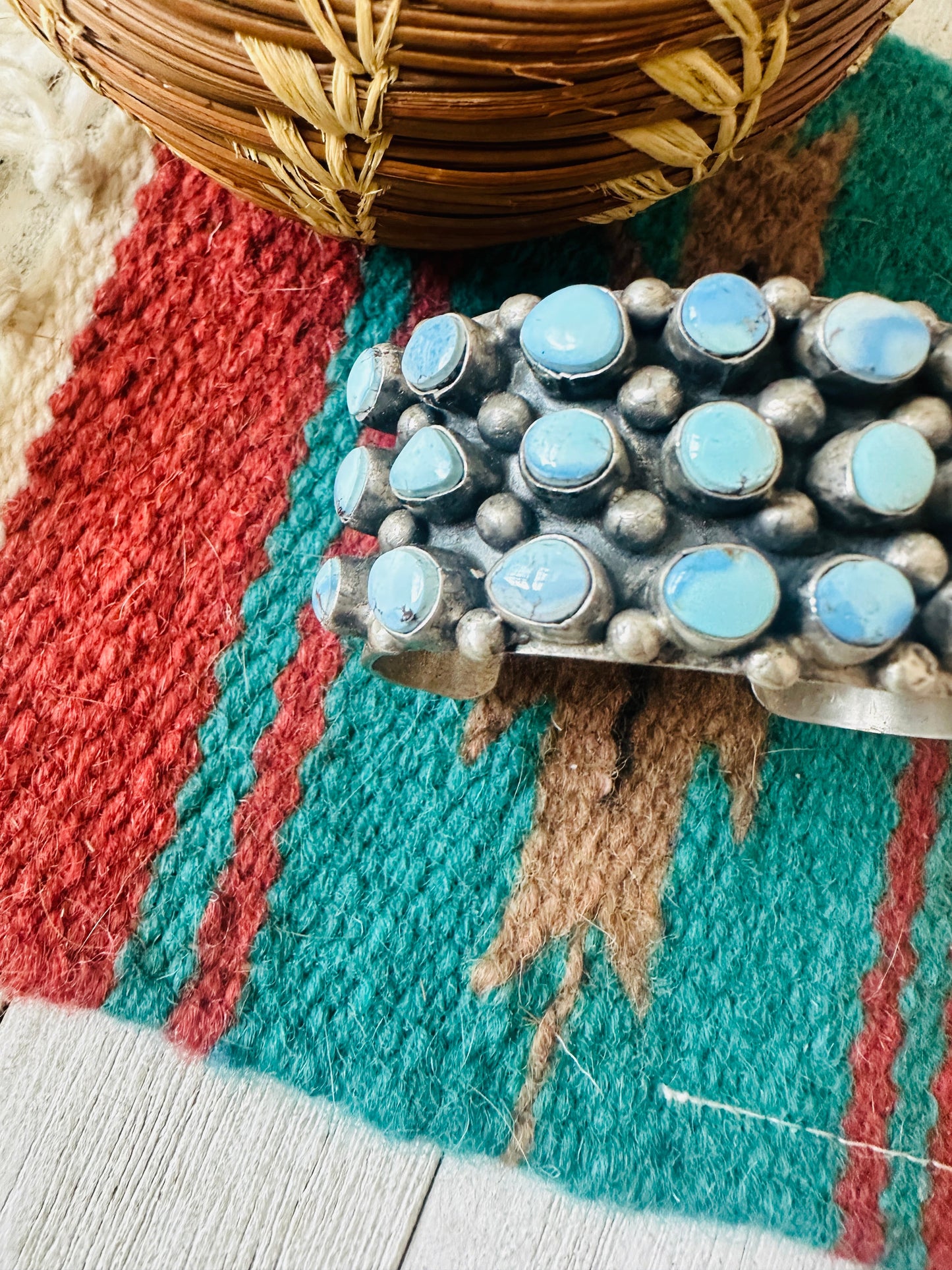 Sterling Silver & Golden Hills Turquoise Cluster Cuff Bracelet /