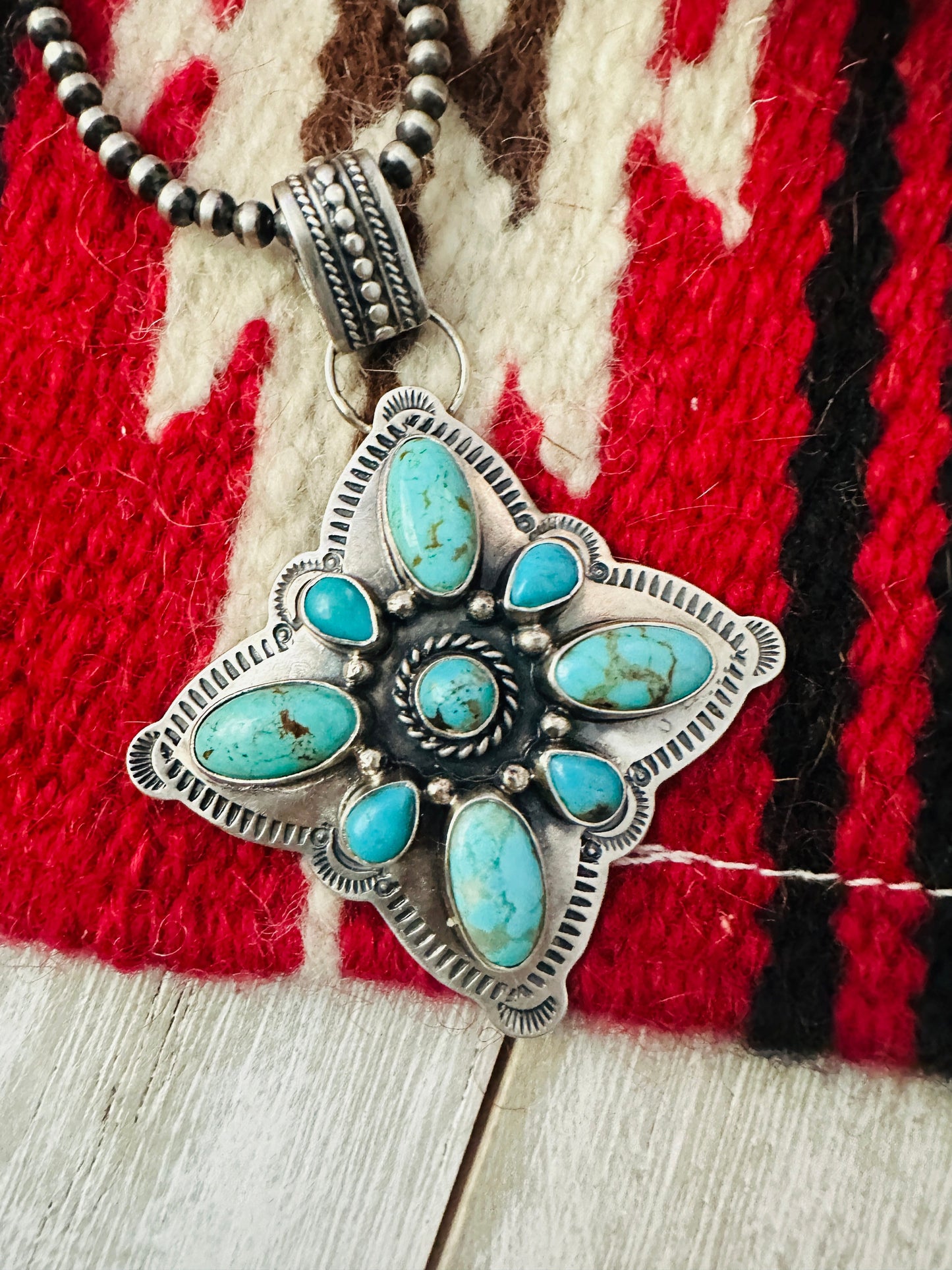 Handcrafted Sterling Silver & Turquoise Cluster Pendant