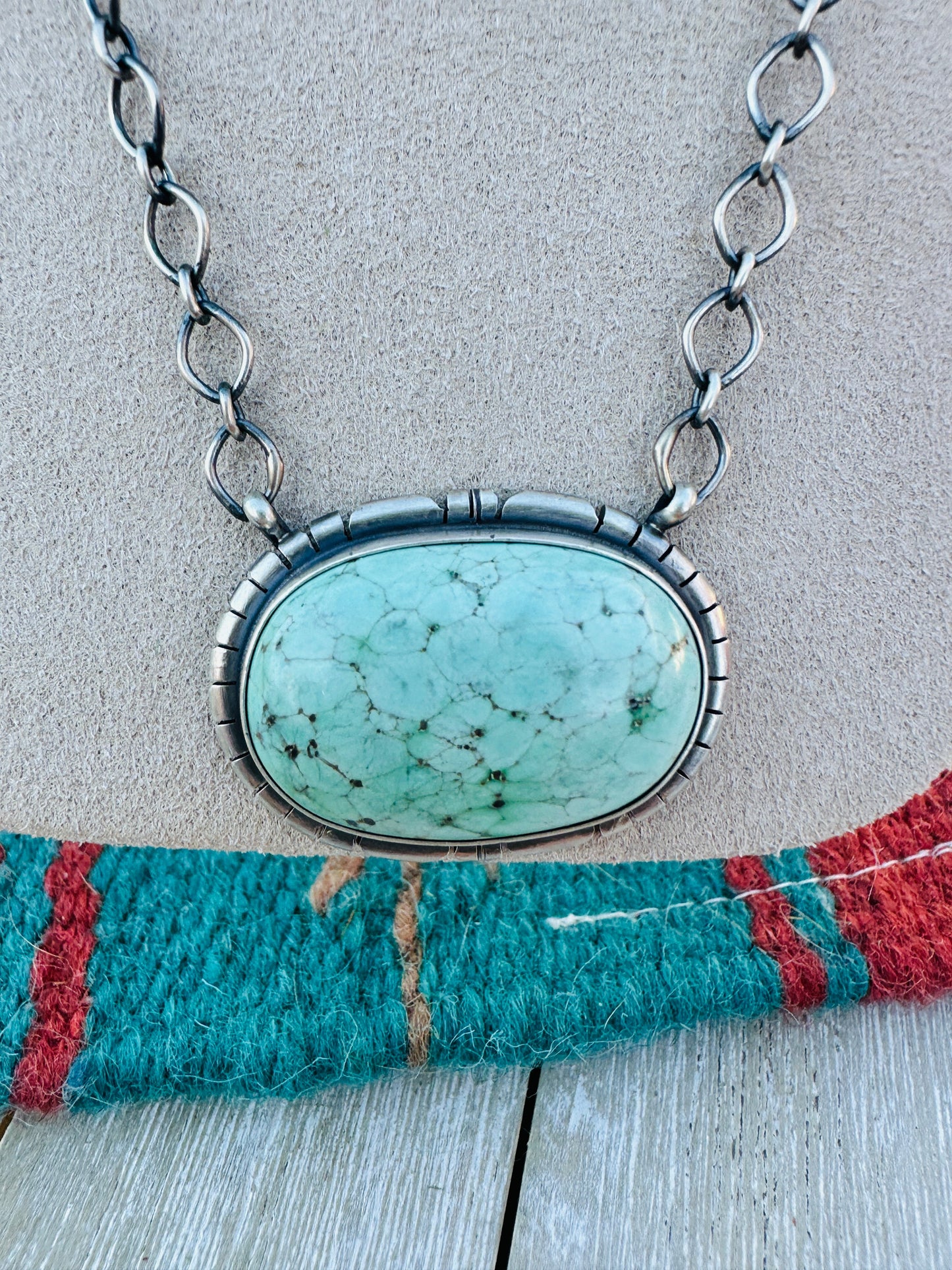 Handcrafted Sterling Silver 18” Link Chain & Turquoise Necklace