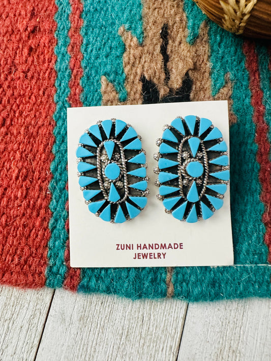 Handcrafted Sterling Silver & Turquoise Cluster Post Earrings
