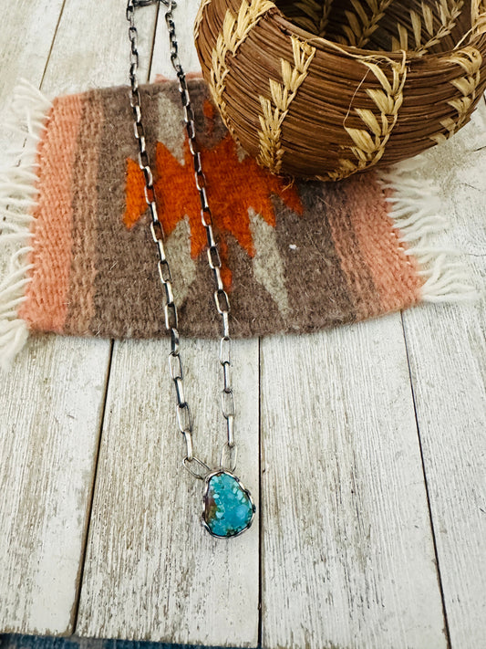 Handcrafted Turquoise & Sterling Silver Paper Clip Chain Necklace