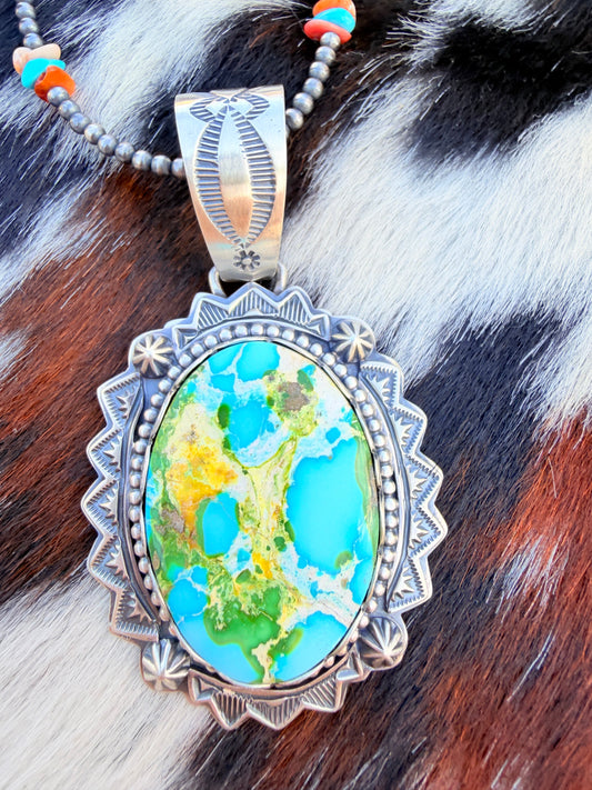 Handcrafted Sterling Silver and Sonoran Mountain Turquoise Pendant by Randy Boyd