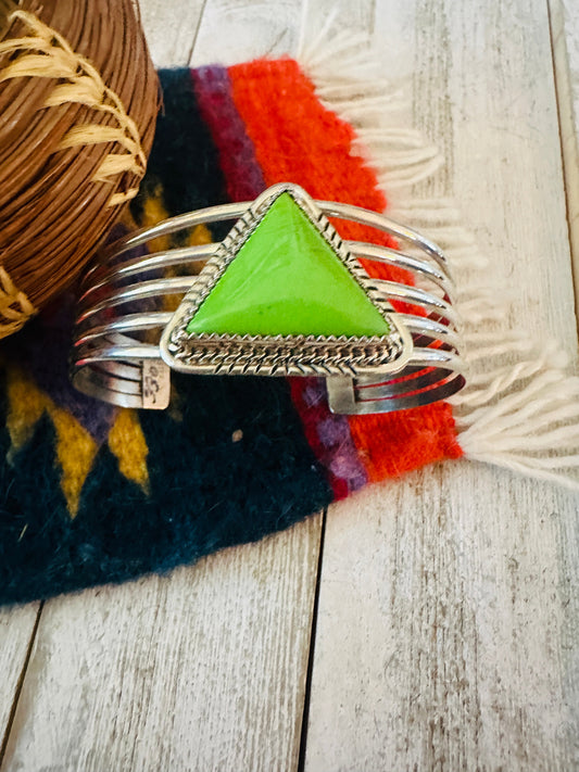 Handcrafted Gaspeite & Sterling Silver Cuff Bracelet