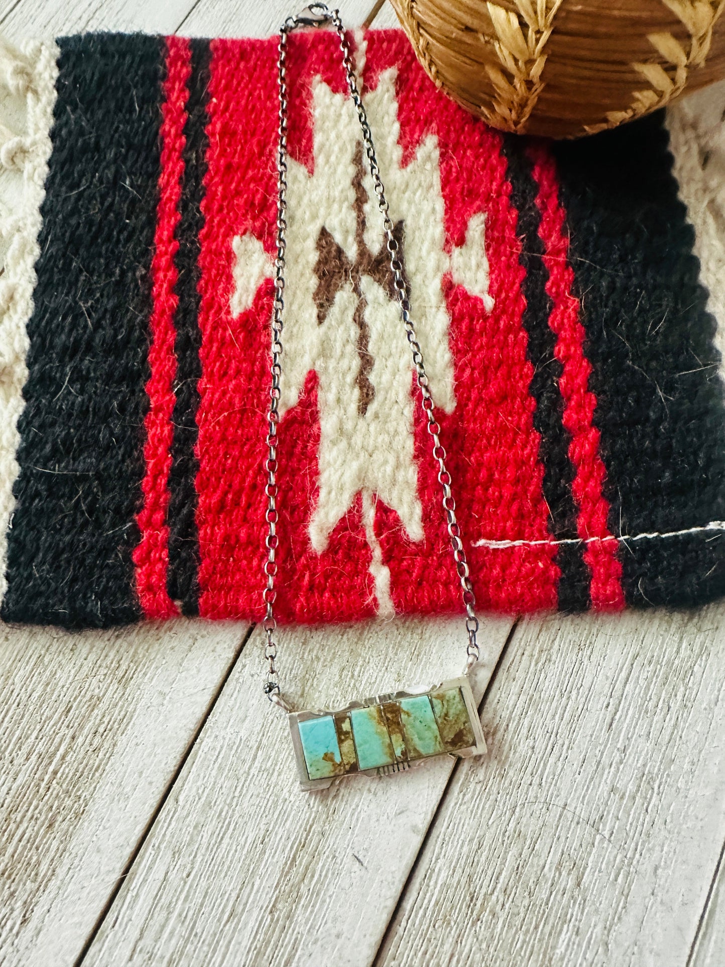 Handcrafted Turquoise & Sterling Silver Inlay Bar Necklace