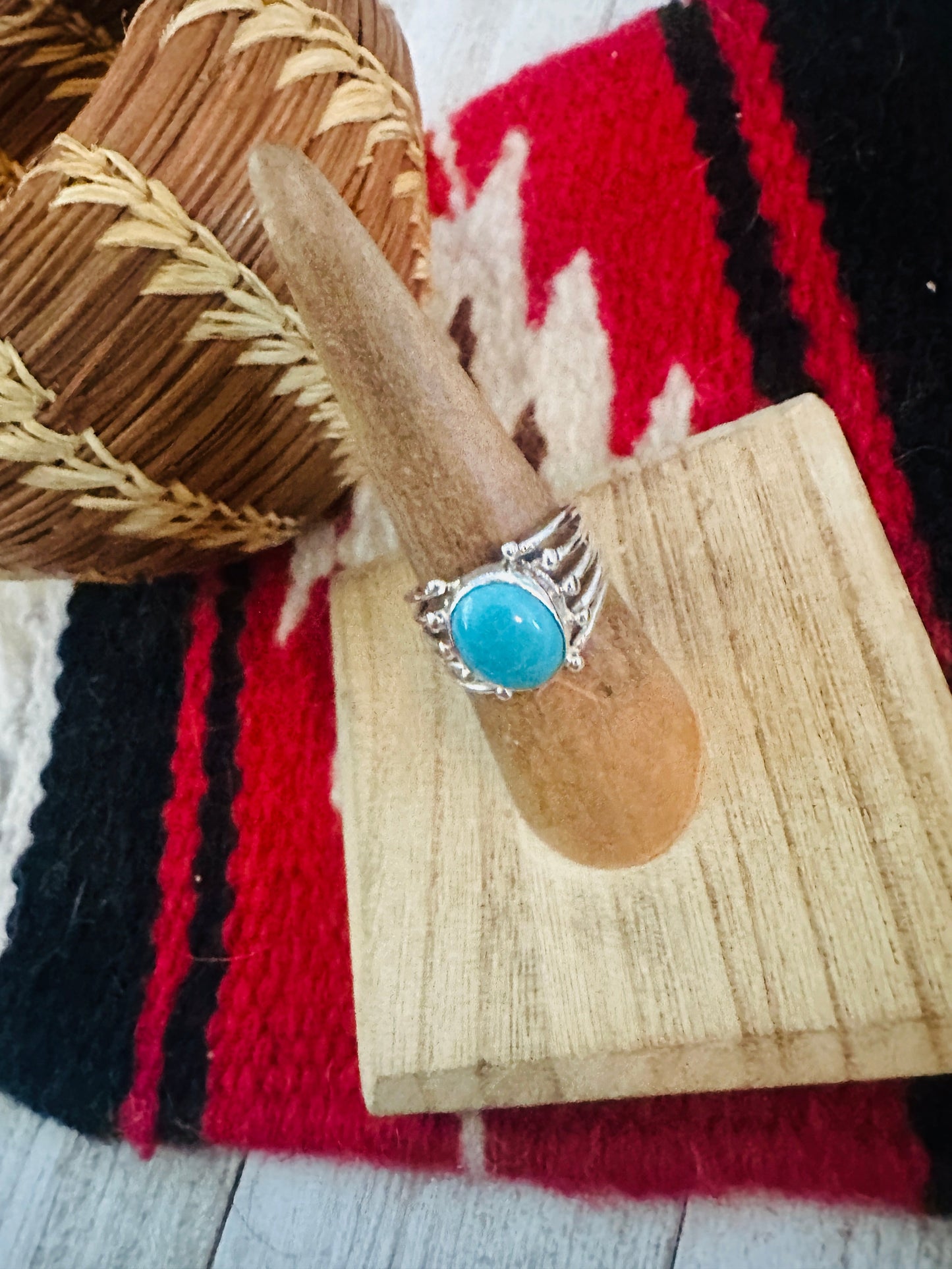 Handcrafted Sterling Silver & Turquoise Ring Size 7