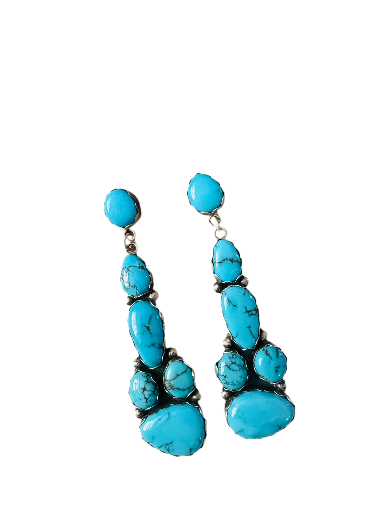 Handcrafted Sterling Silver & Turquoise Cluster Dangle Earrings