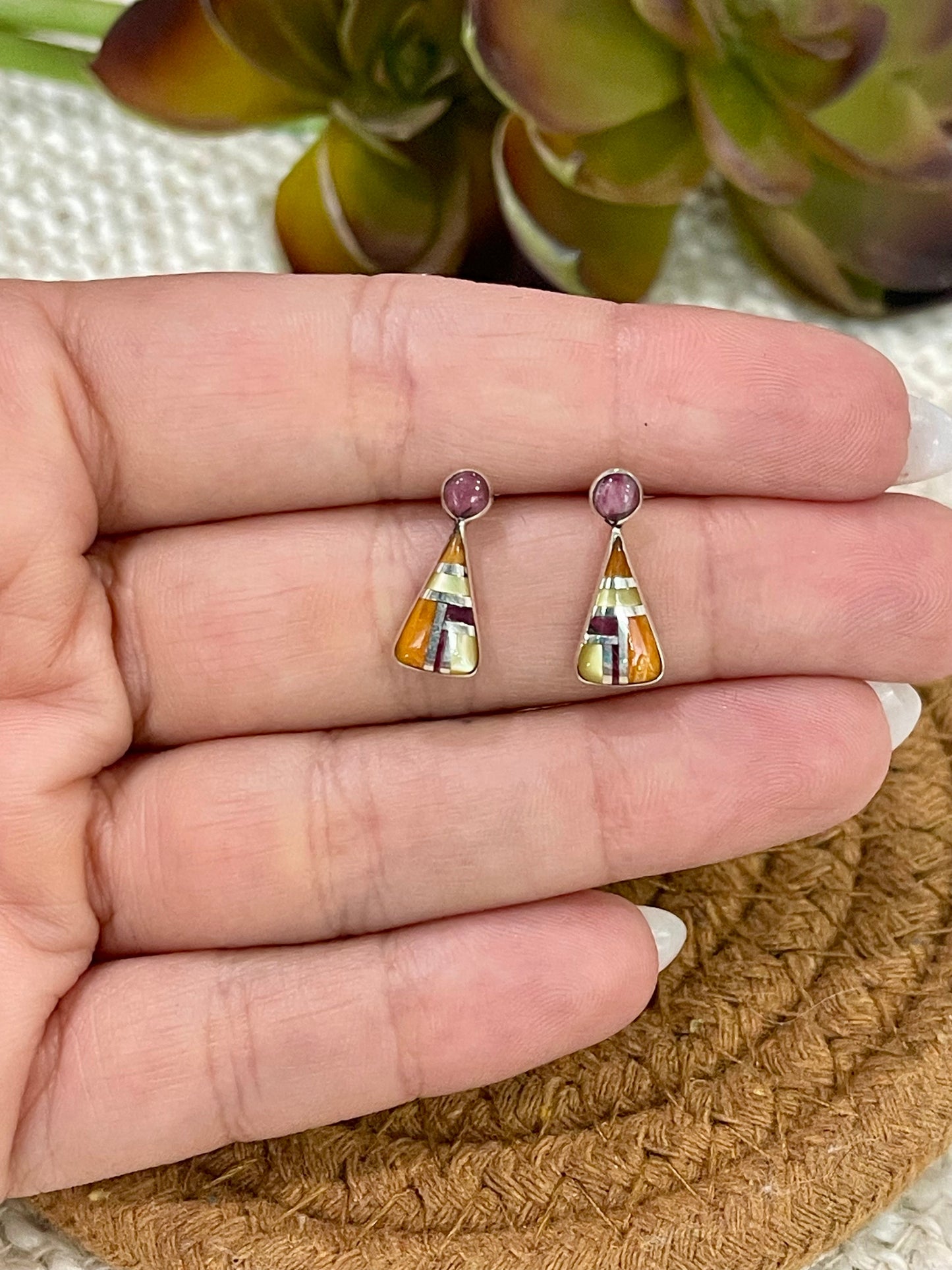 Gorgeous Handmade Sterling Silver & Multi Stone Inlay Post Earrings