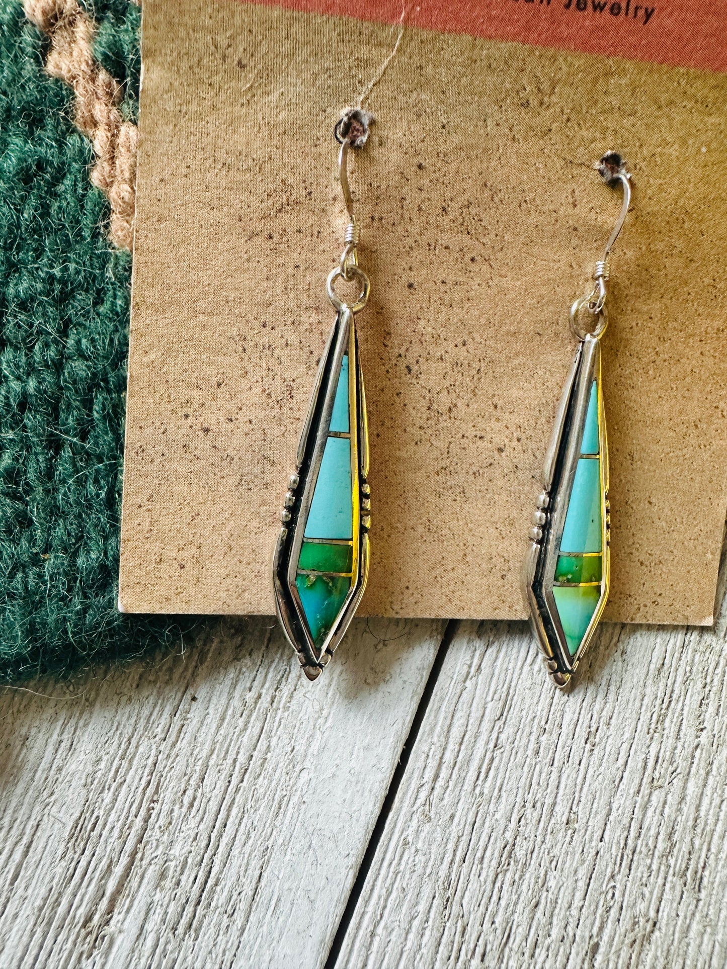 Handcrafted Sonoran Mountain Turquoise And Sterling Silver Inlay Dangle Earrings