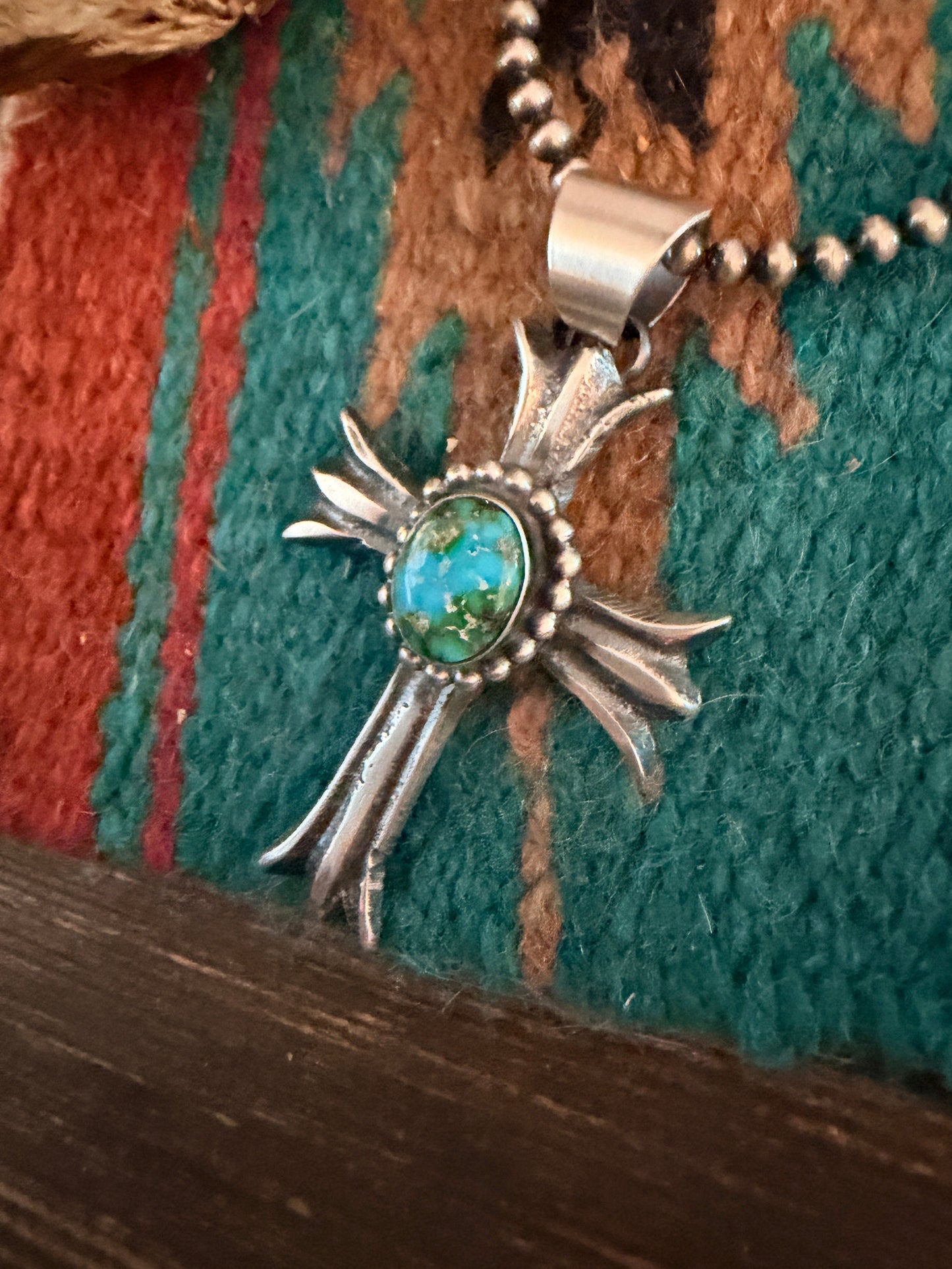 Handcrafted Sonoran Mountain Turquoise & Sterling Silver Cross Pendant by Chimney Butte