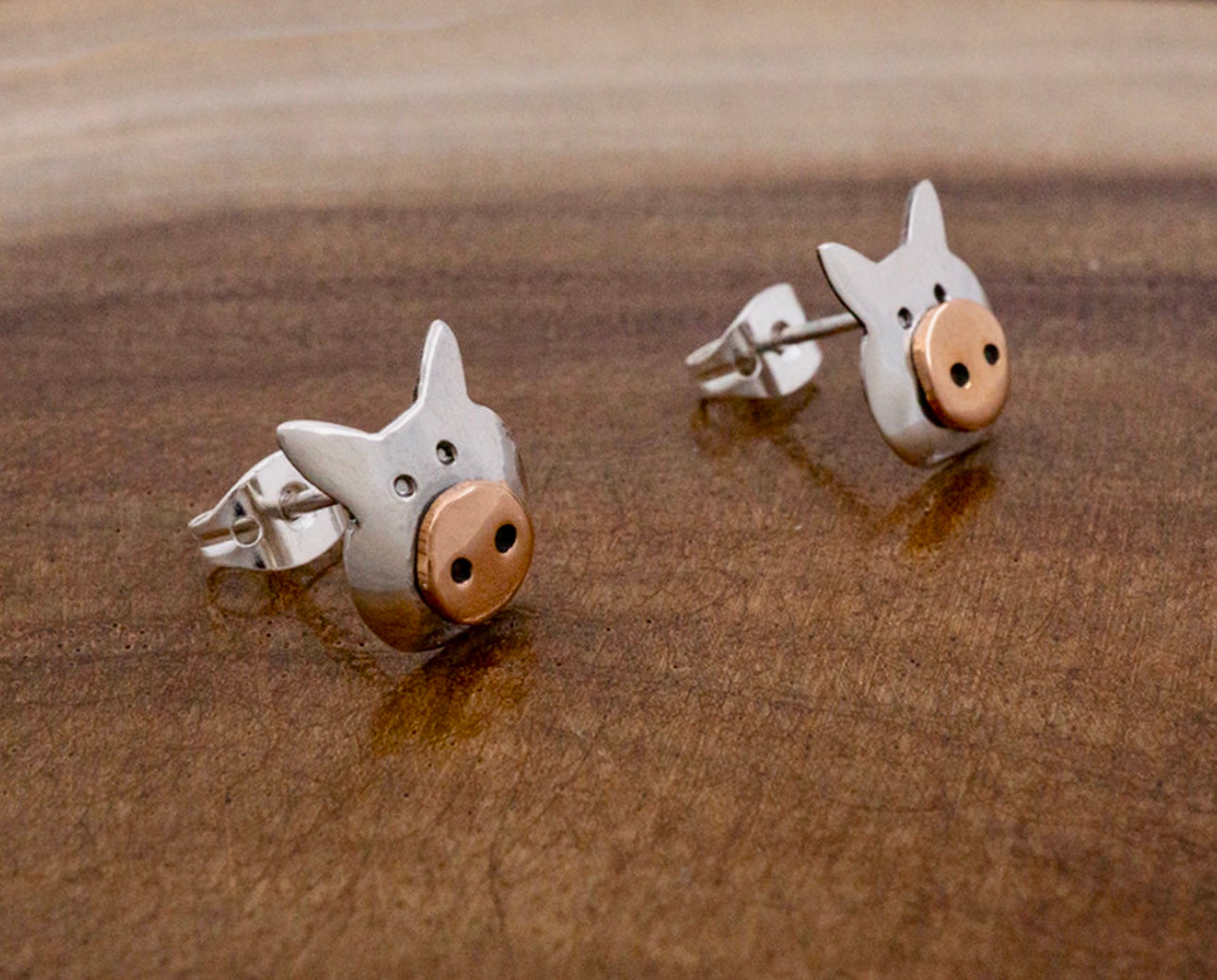 Copper & Sterling Silver Piggy Stud Earrings