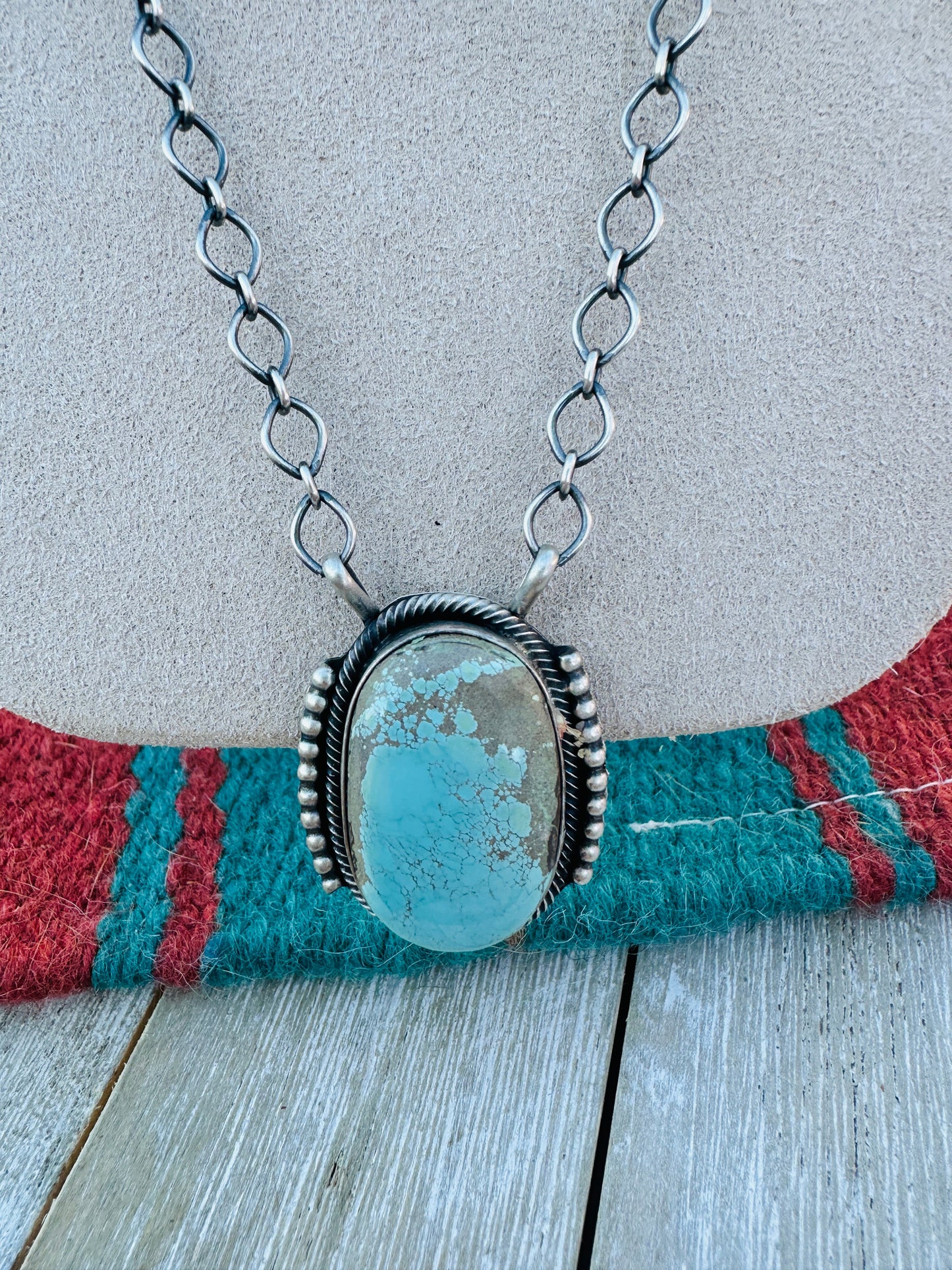 Handcrafted Sterling Silver 18” Link Chain & Turquoise Necklace