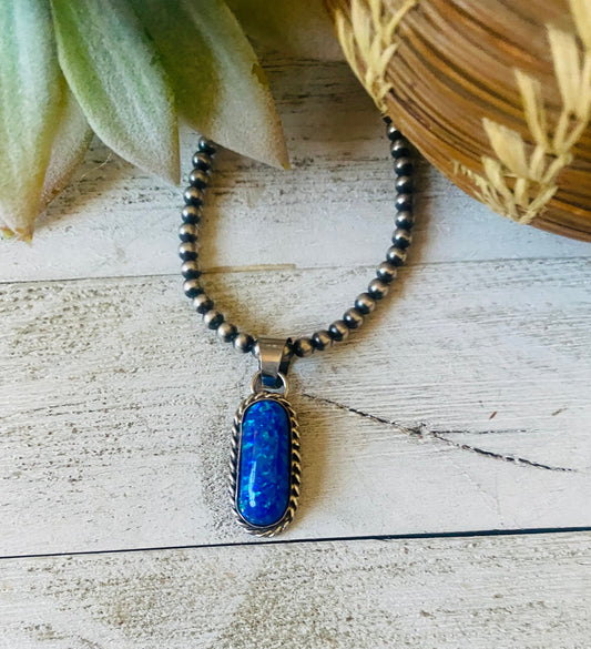 Handcrafted Sterling Silver & Blue Opal Pendant