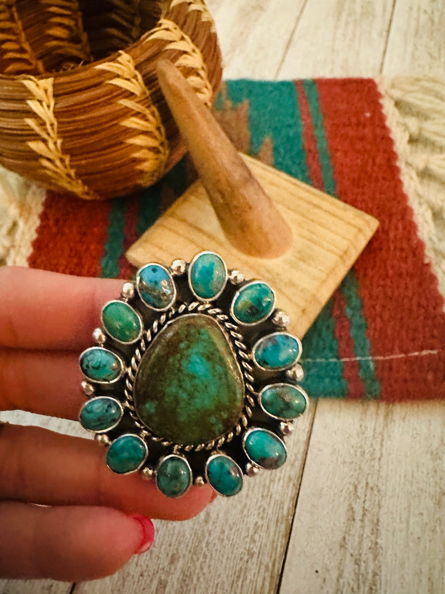 Handcrafted Sterling Silver & Turquoise Cluster Adjustable Ring