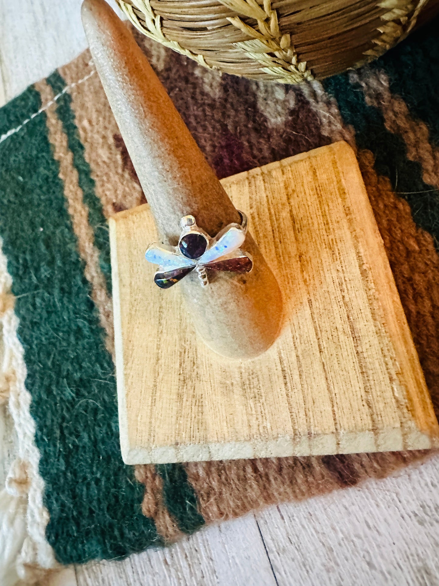 Handcrafted Sterling Silver, Brown & White Opal Dragonfly Ring
