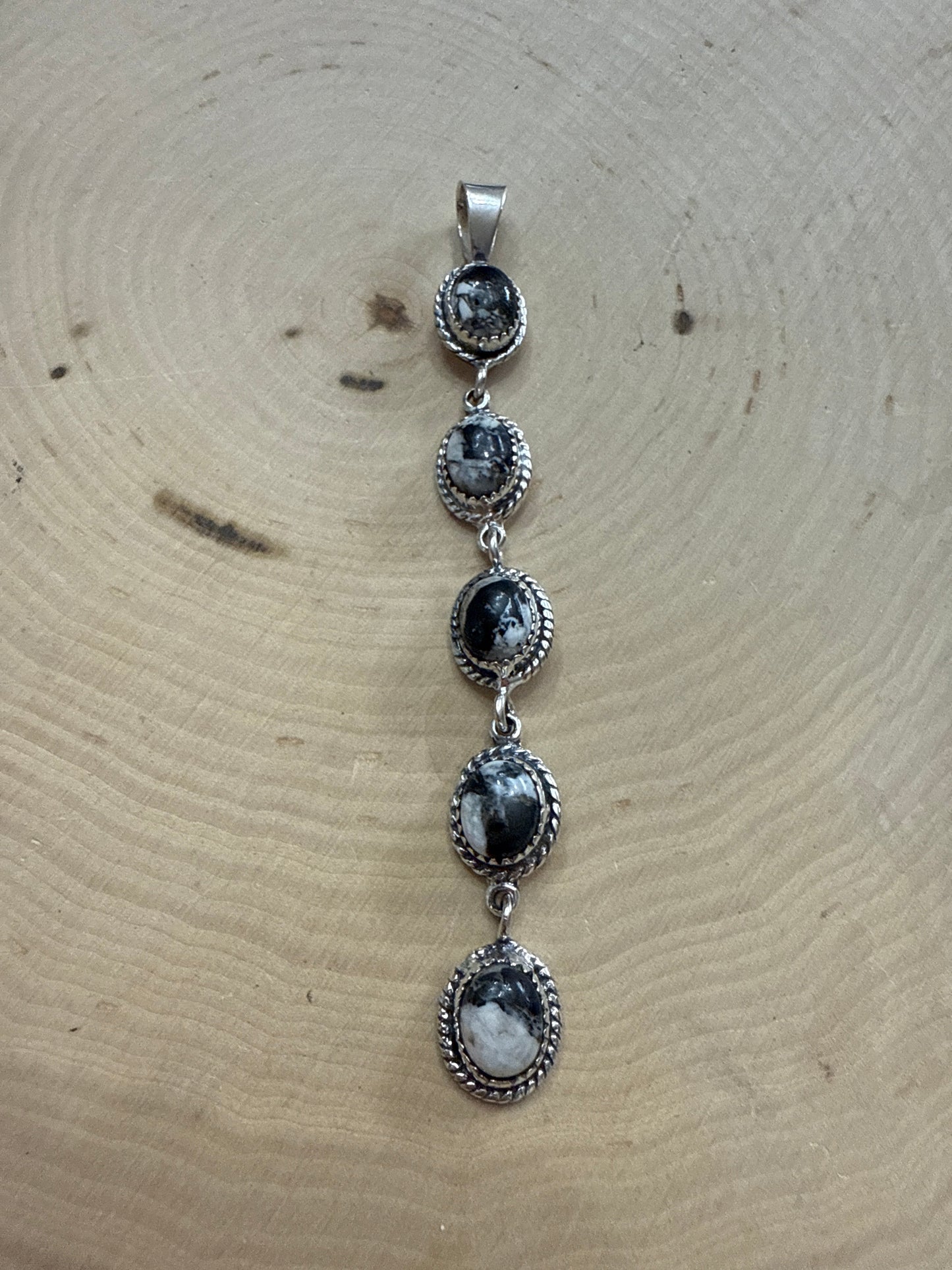Handmade White Buffalo & Sterling Silver 5 Stone Pendant Signed Nizhoni