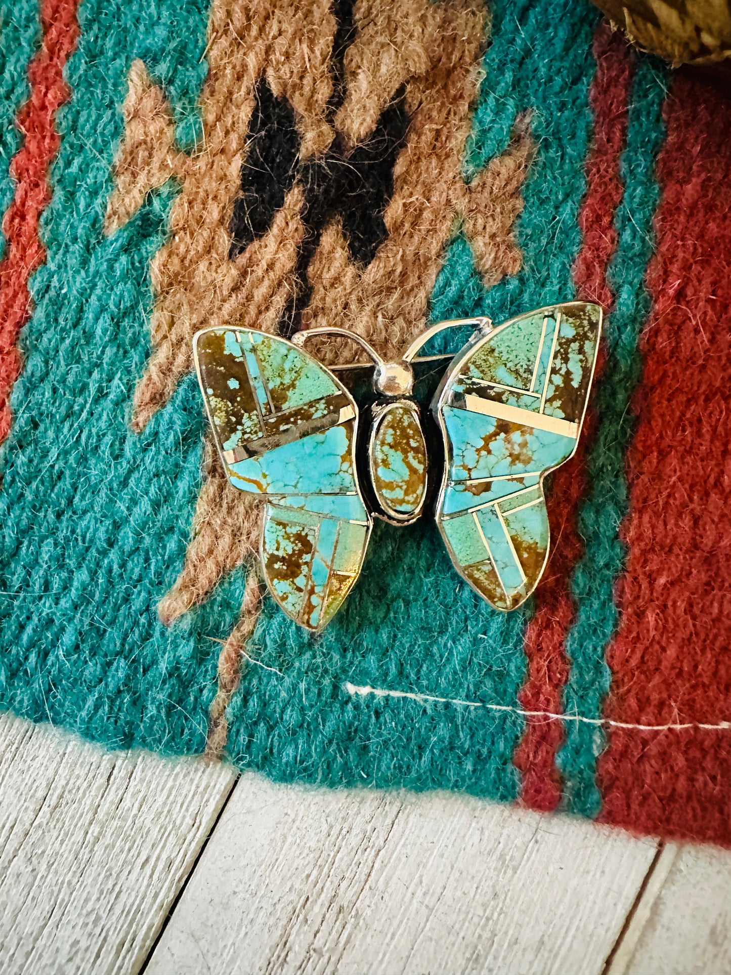 Handcrafted Number 8 Turquoise & Sterling Silver Butterfly Brooch / Pendant