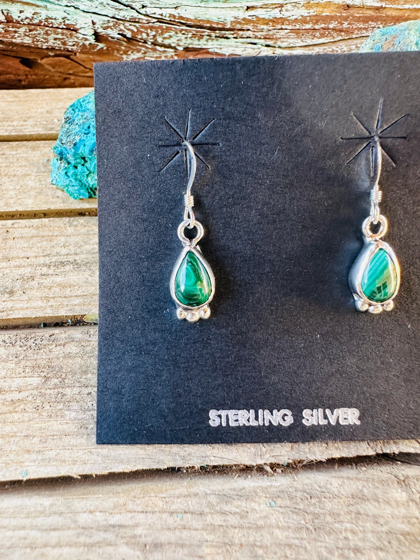 Handcrafted Malachite & Sterling Silver Dangle Earrings by Ella Peter