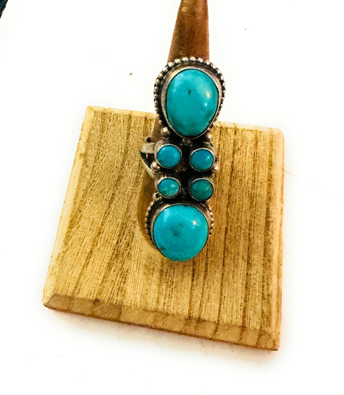 Handcrafted Sterling Silver & Kingman Turquoise Ring Size 8