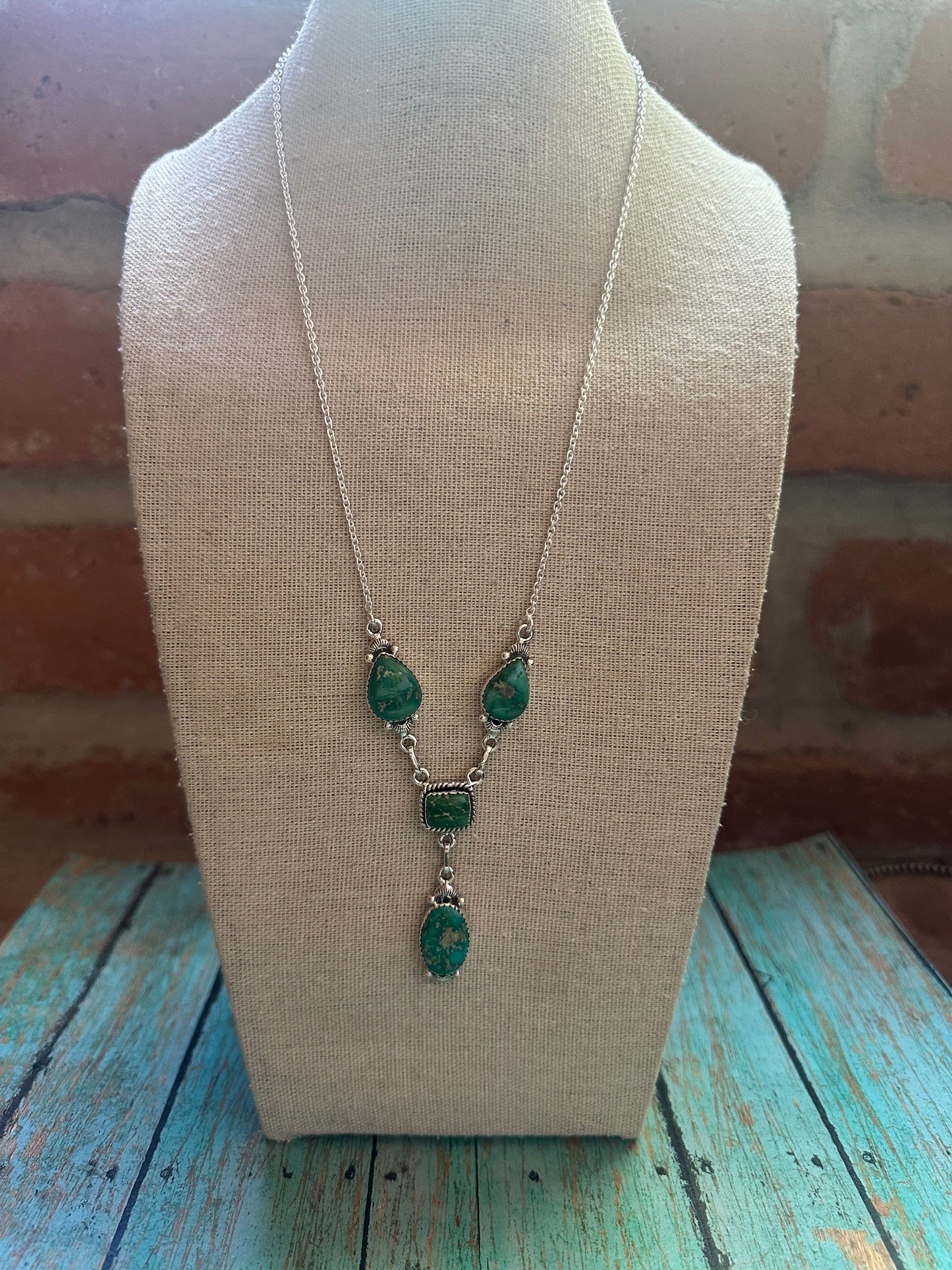 Handmade Sonoran Turquoise & Sterling Silver Necklace Signed Nizhoni
