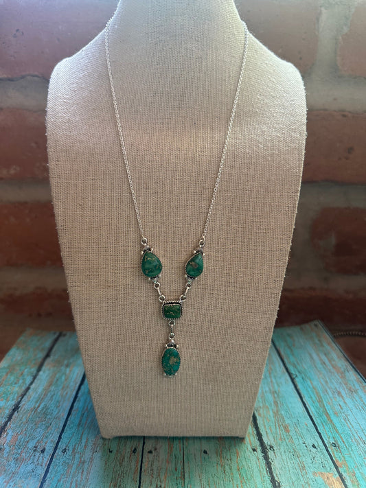 Handmade Sonoran Turquoise & Sterling Silver Necklace Signed Nizhoni