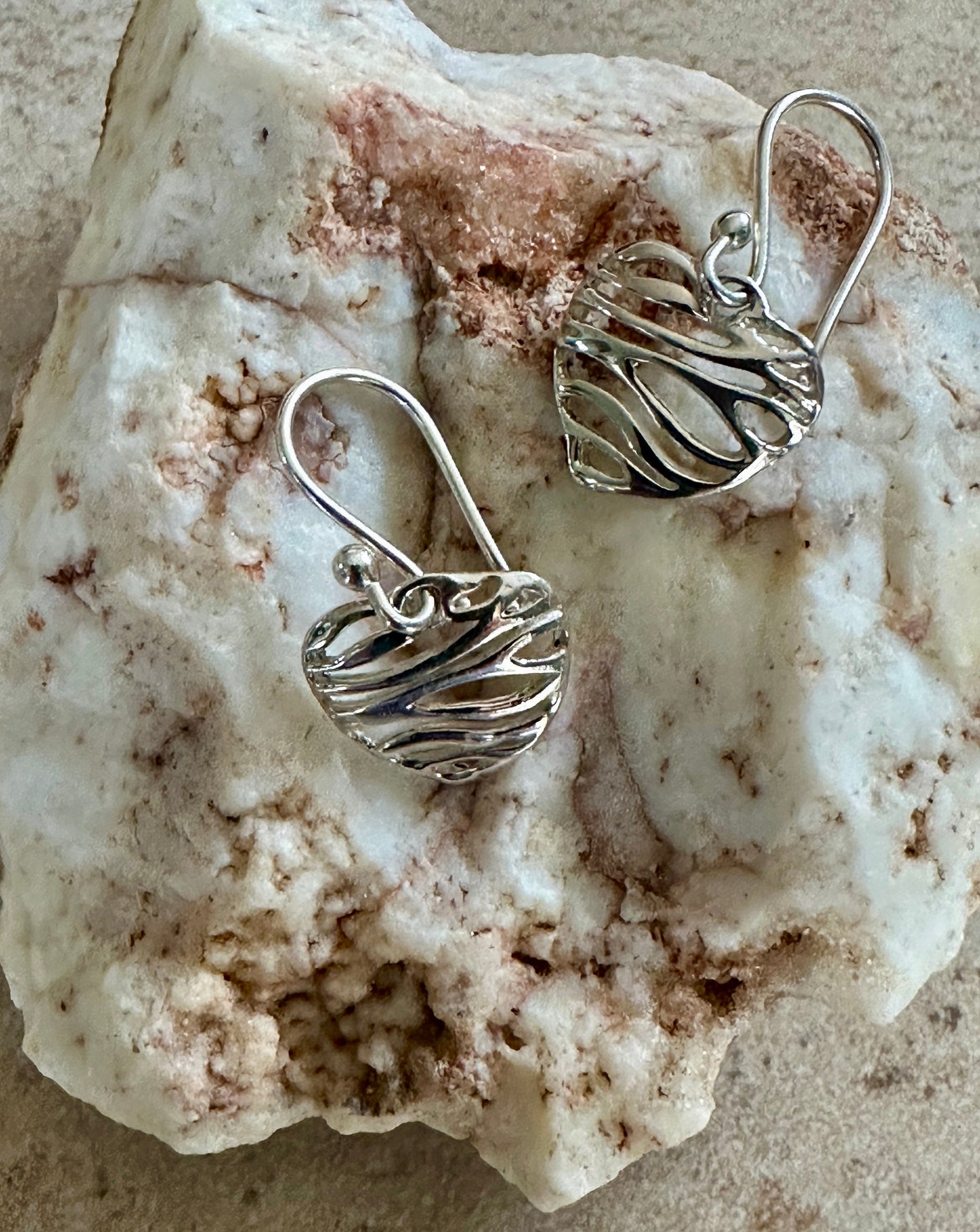 Ribbon Heart Dangle Sterling Silver Earrings