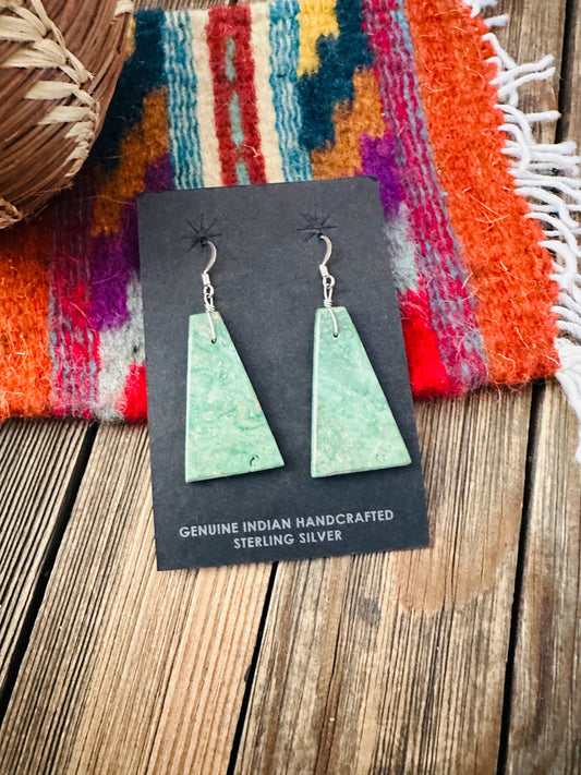 Handcrafted Green Turquoise Slab Dangle Earrings